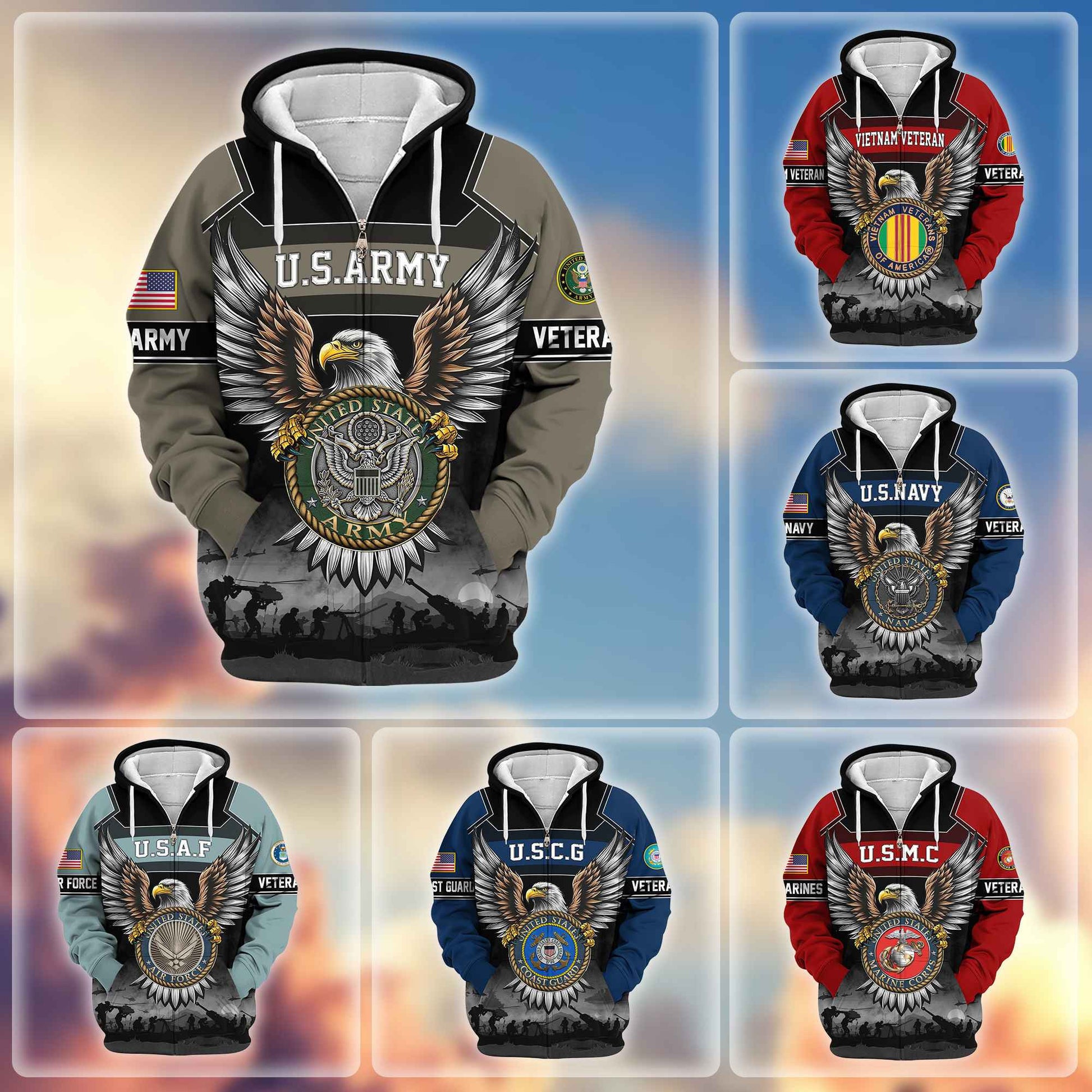 Premium US Veterans Zip Hoodie APHN141101, Gifts For US Veterans