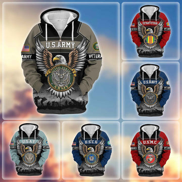 Premium US Veterans Zip Hoodie APHN141101, Gifts For US Veterans