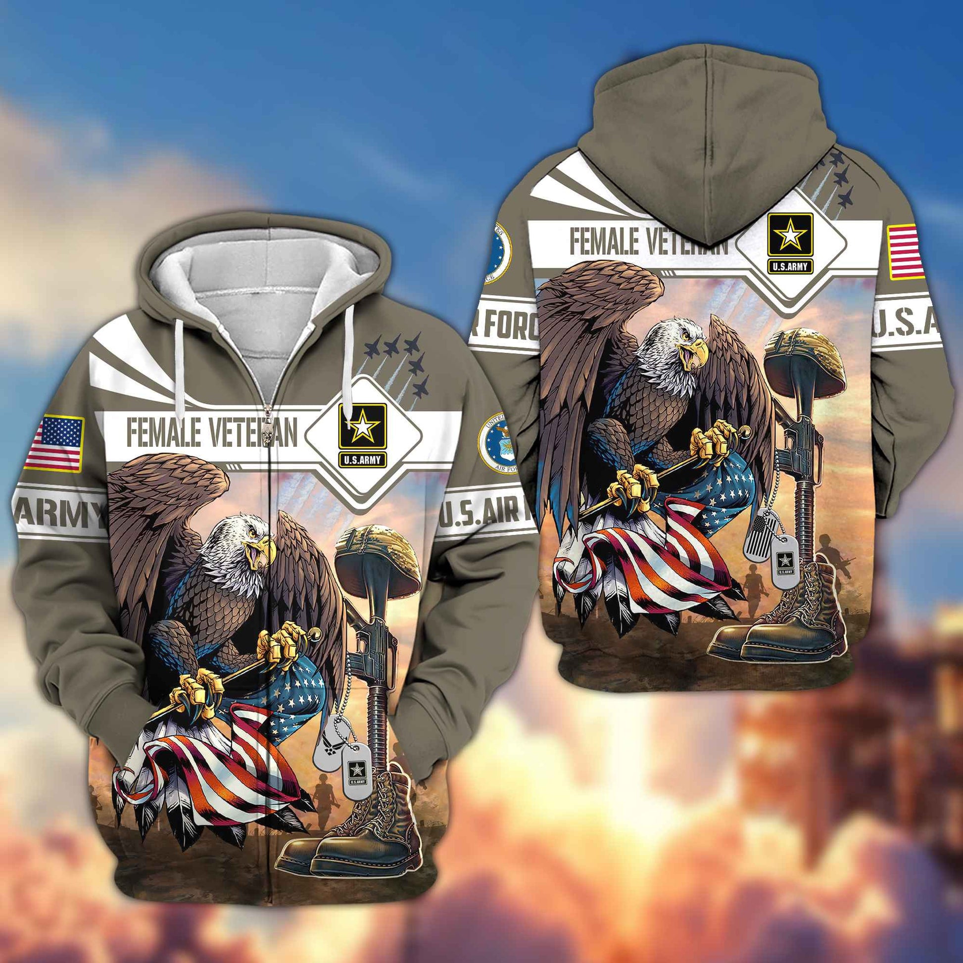 Premium US Female Veteran Zip Hoodie BPVC101210