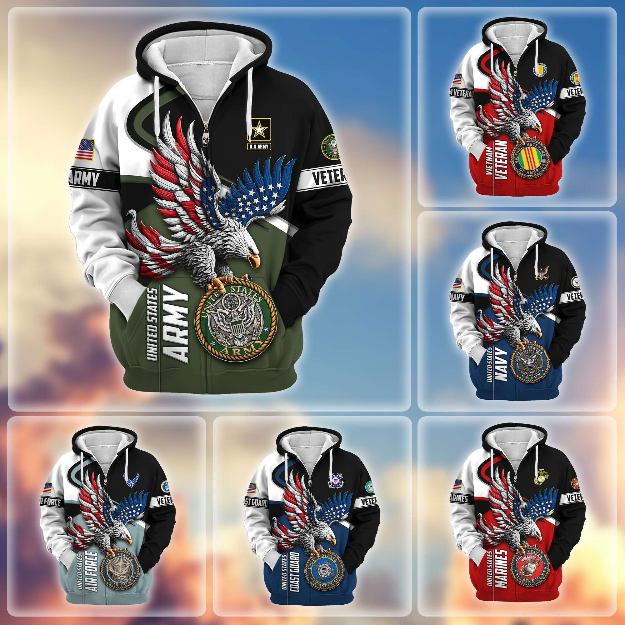 Premium US Veterans Zip Hoodie APHN231211, Gifts For US Veterans