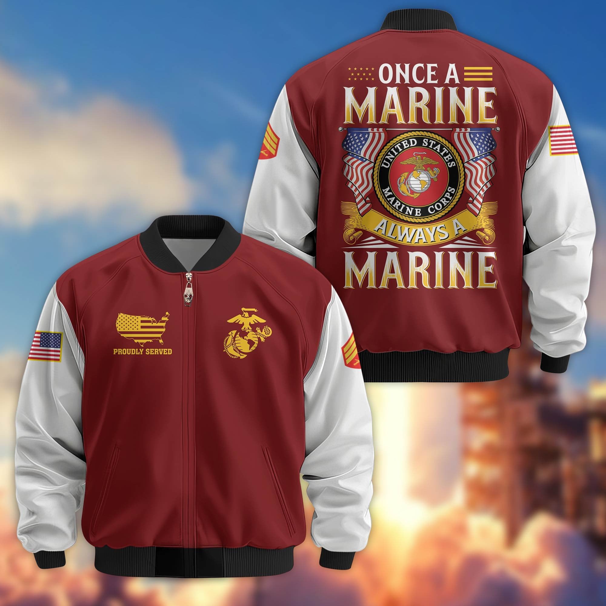 Premium Custom USMC Veteran Bomber Jacket VPVC801603, Gifts For US Marines Veteran