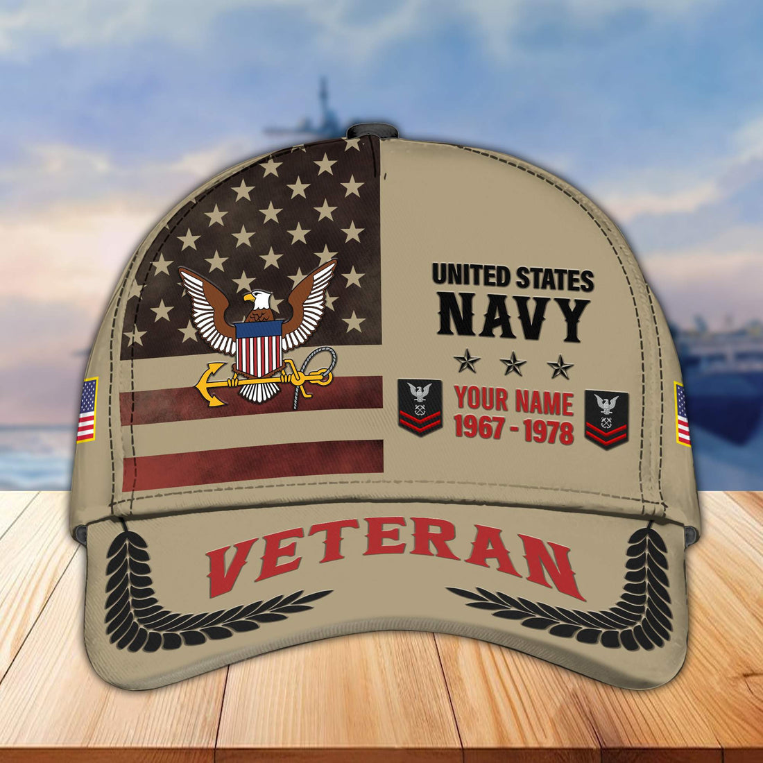 Premium US Navy Veteran Custom Cap VPVC005302, Gifts For Navy Veteran, Best Gifts On Father's Day, Armed Force Day, Independence Day, Veterans Day.
