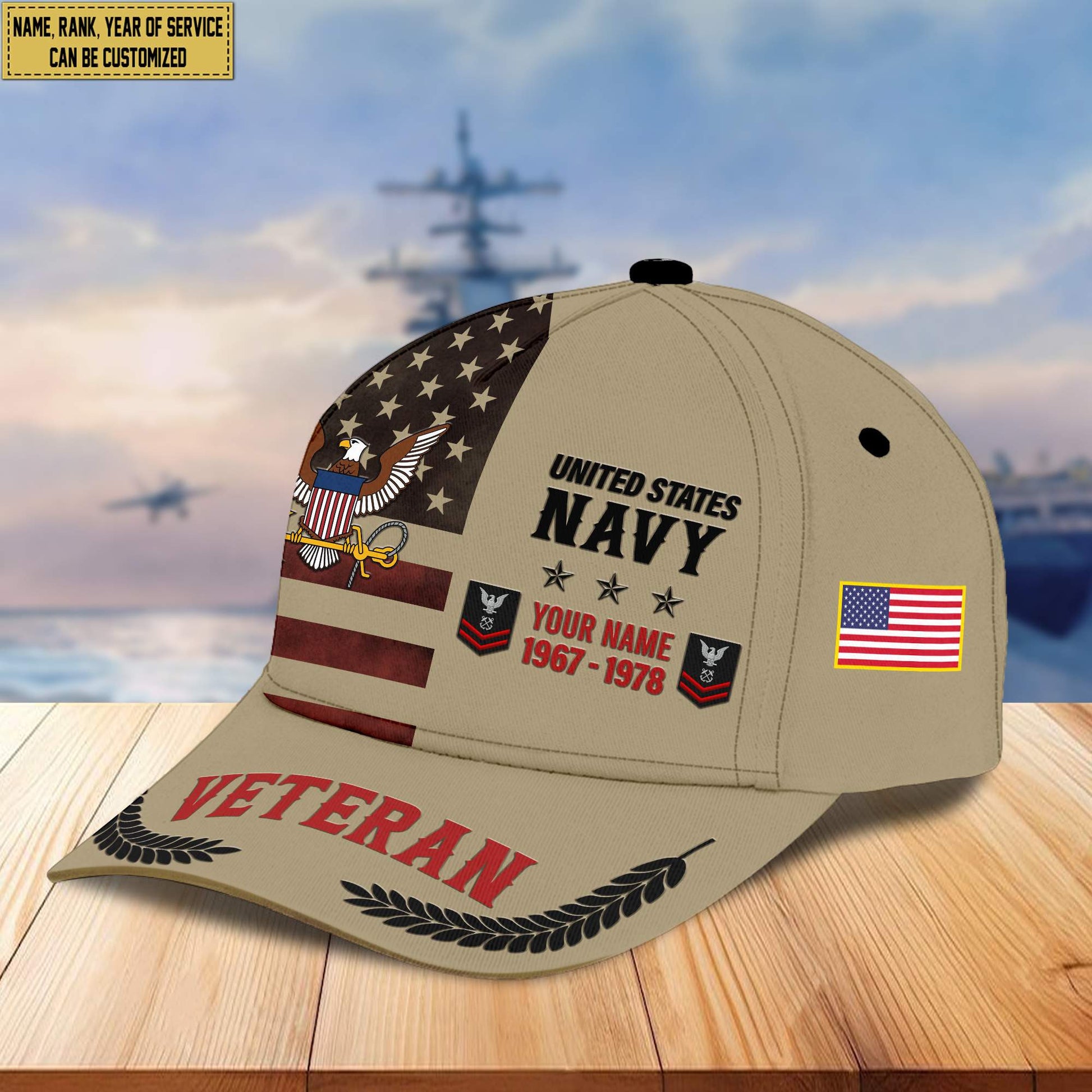 Premium US Navy Veteran Custom Cap VPVC005302, Gifts For Navy Veteran, Best Gifts On Father's Day, Armed Force Day, Independence Day, Veterans Day.