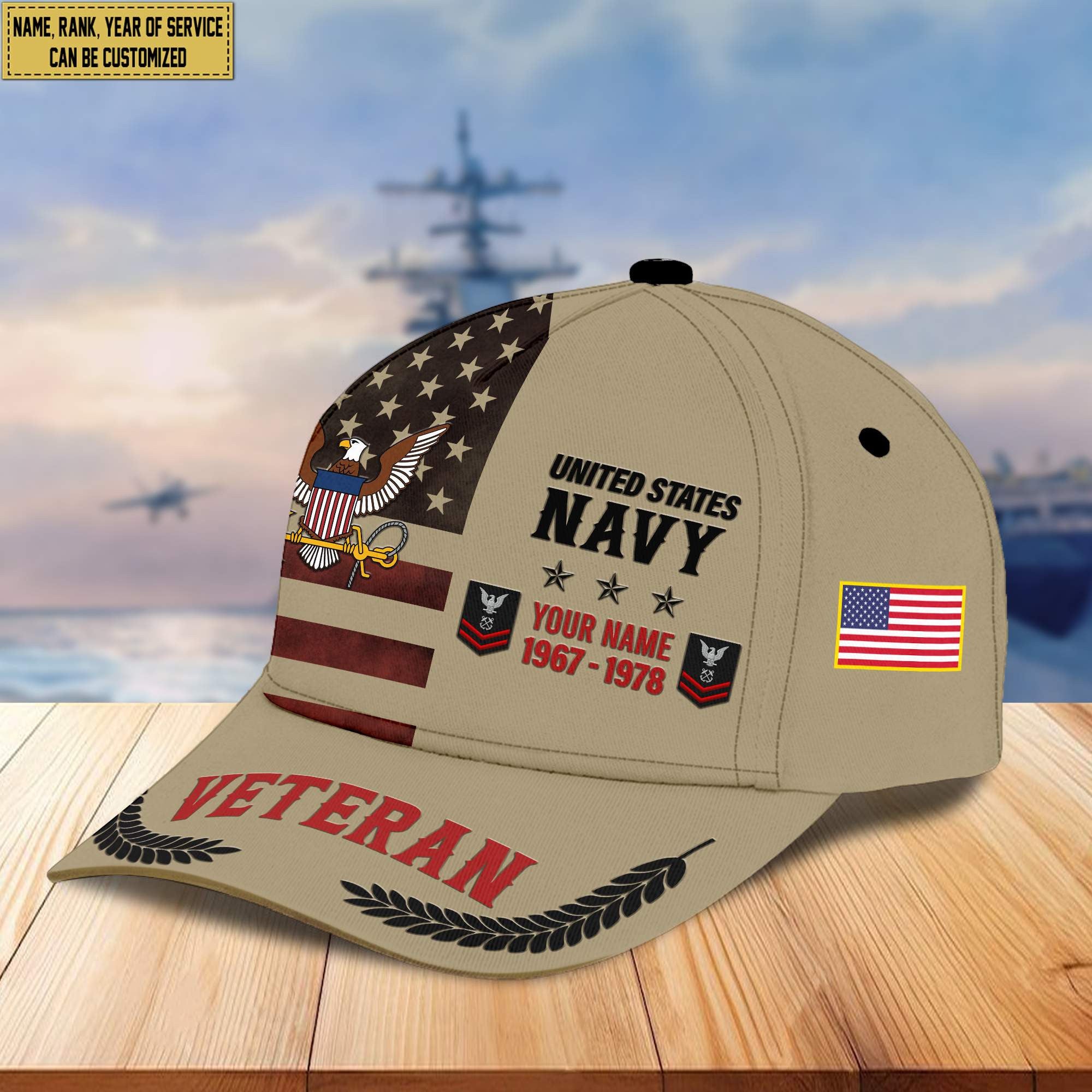 Premium US Navy Veteran Custom Cap VPVC005302, Gifts For Navy Veteran, Best Gifts On Father's Day, Armed Force Day, Independence Day, Veterans Day.