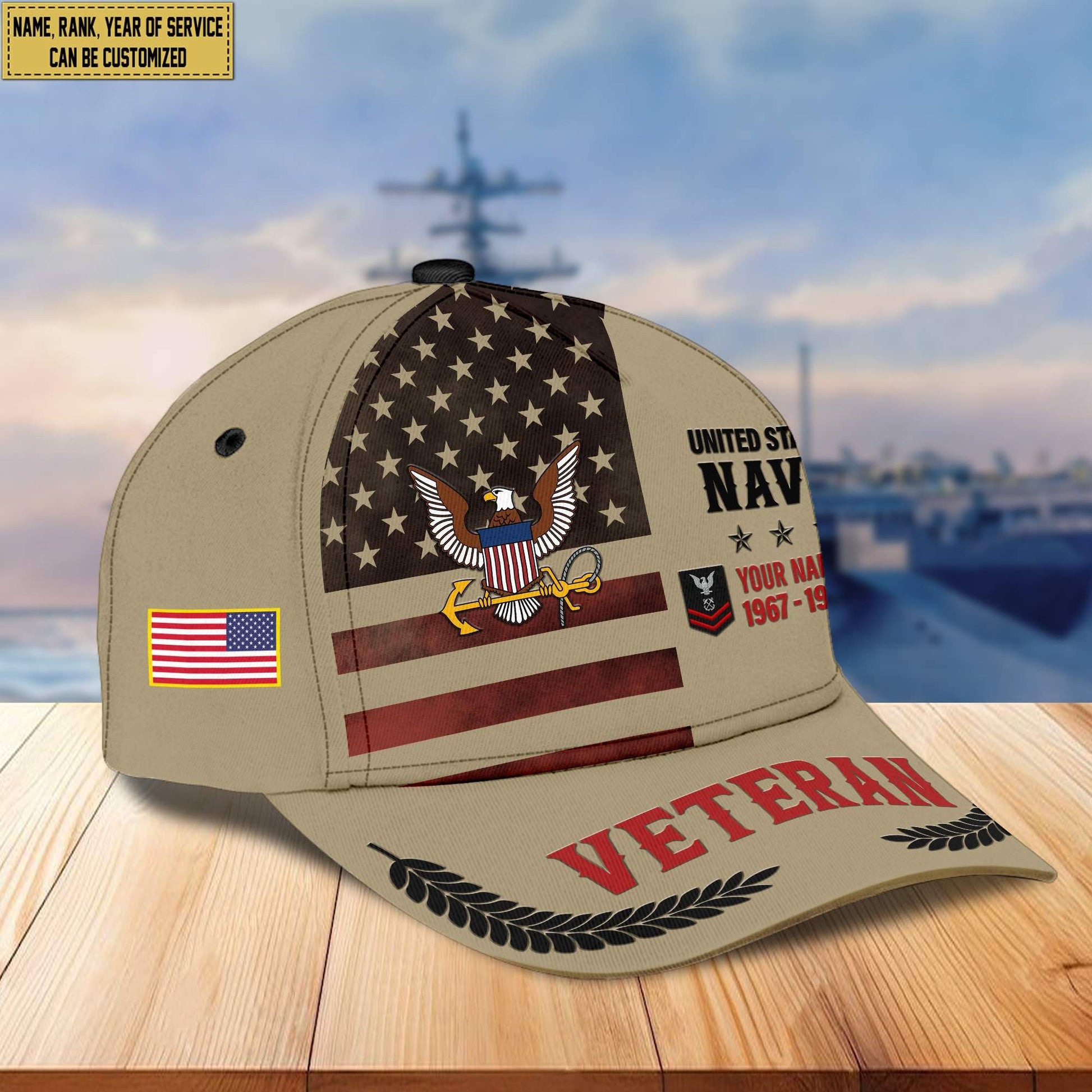 Premium US Navy Veteran Custom Cap VPVC005302, Gifts For Navy Veteran, Best Gifts On Father's Day, Armed Force Day, Independence Day, Veterans Day.
