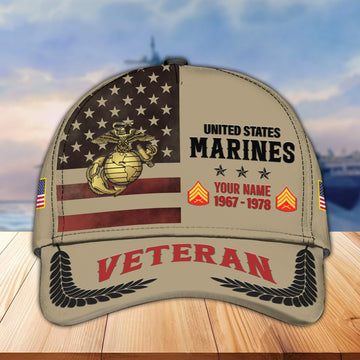 Premium USMC Veteran Custom Cap VPVC005303, Gifts For Marine Veteran, Best Gifts On Father's Day, Armed Force Day, Independence Day, Veterans Day.