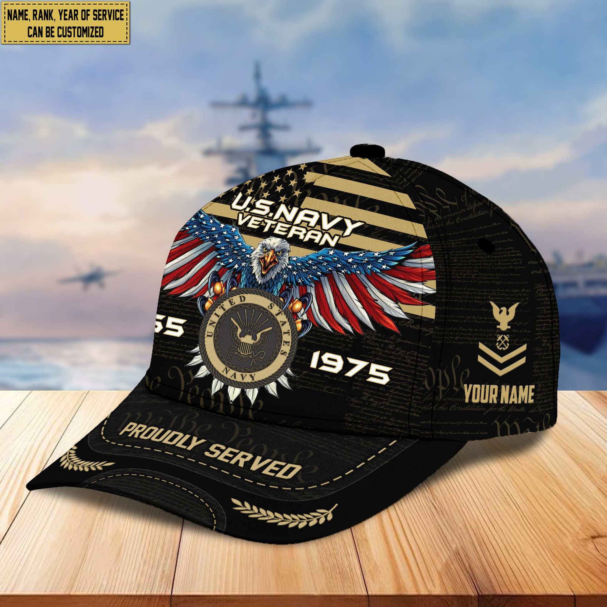 Premium US Navy Veteran Custom Cap VPVC005402, Gifts For Navy Veteran, Best Gifts On Father's Day, Armed Force Day, Independence Day, Veterans Day.