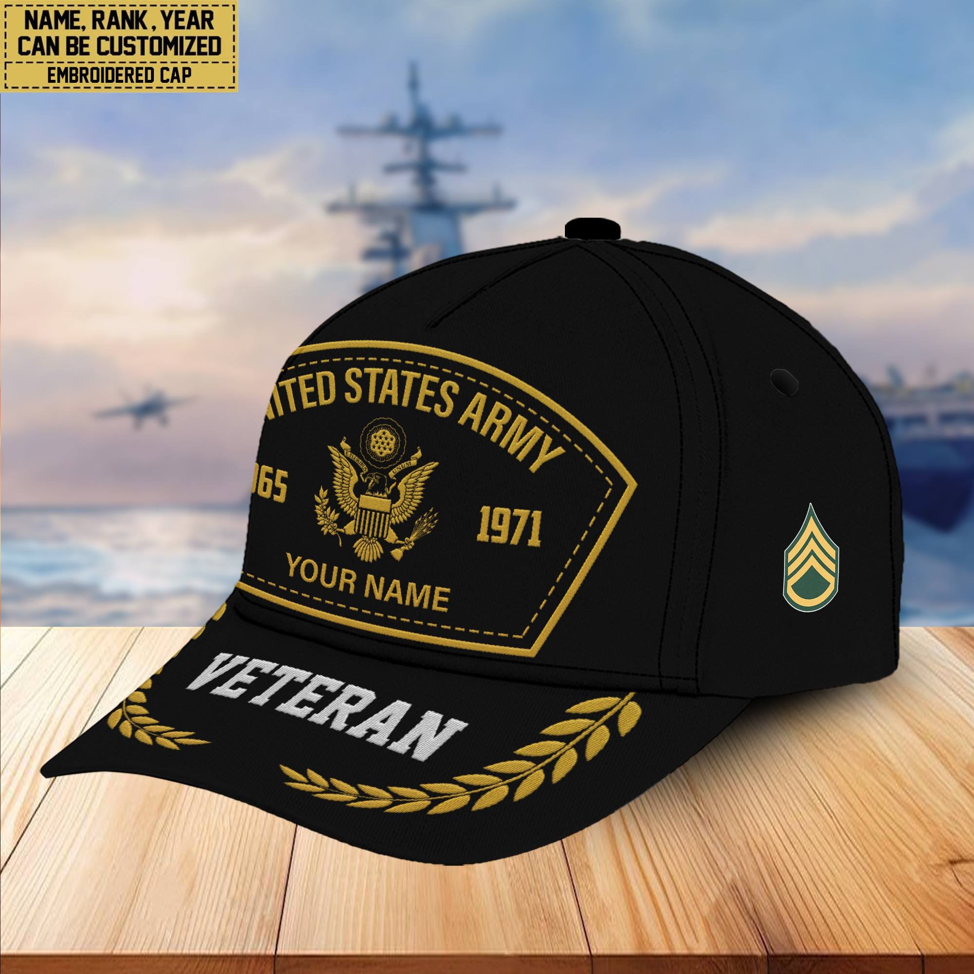 Premium Custom Name, Rank, US Army Embroidered Cap VPVC301101, Hat for Army Veteran, Gifts for Father's Day, Veterans Day