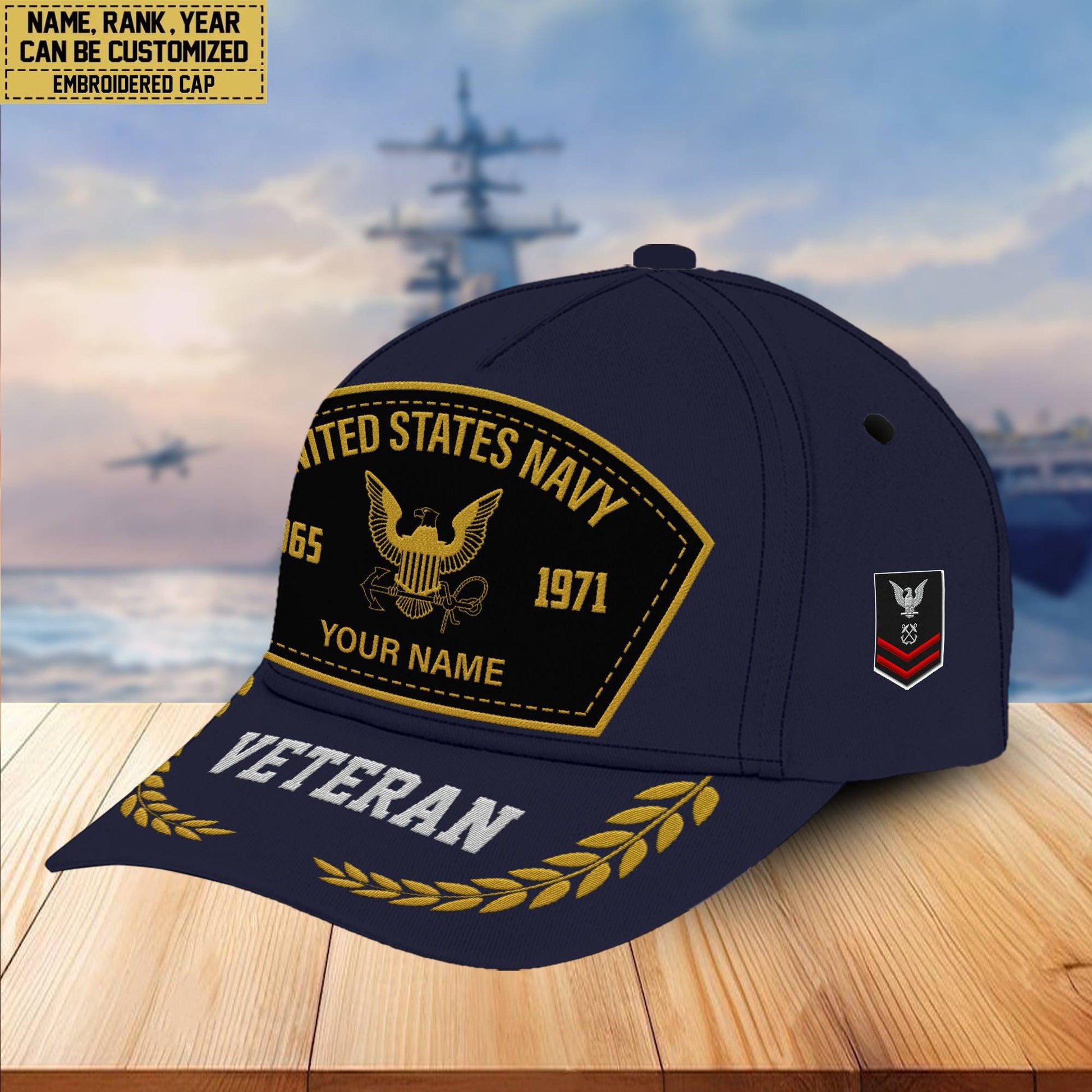 Premium Custom Name, Rank, US Navy Embroidered Cap VPVC301102, Hat for Navy Veteran, Gifts for Father's Day, Veterans Day