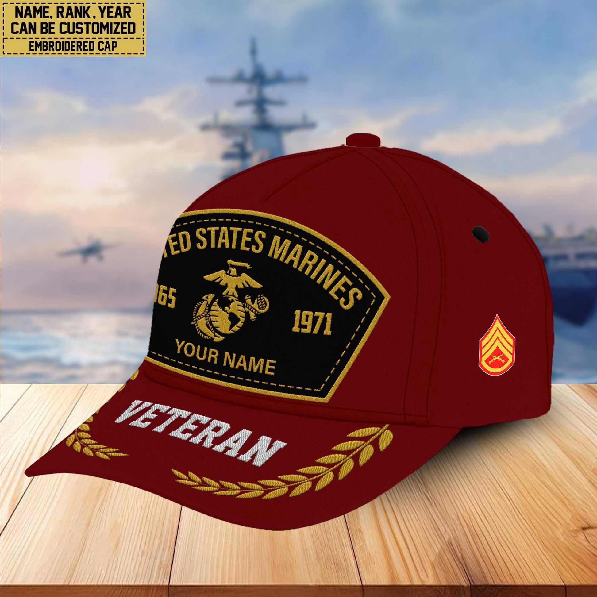 Premium Custom Name, Rank, USMC Embroidered Cap VPVC301103, Hat for Marine Veteran, Gifts for Father's Day, Veterans Day