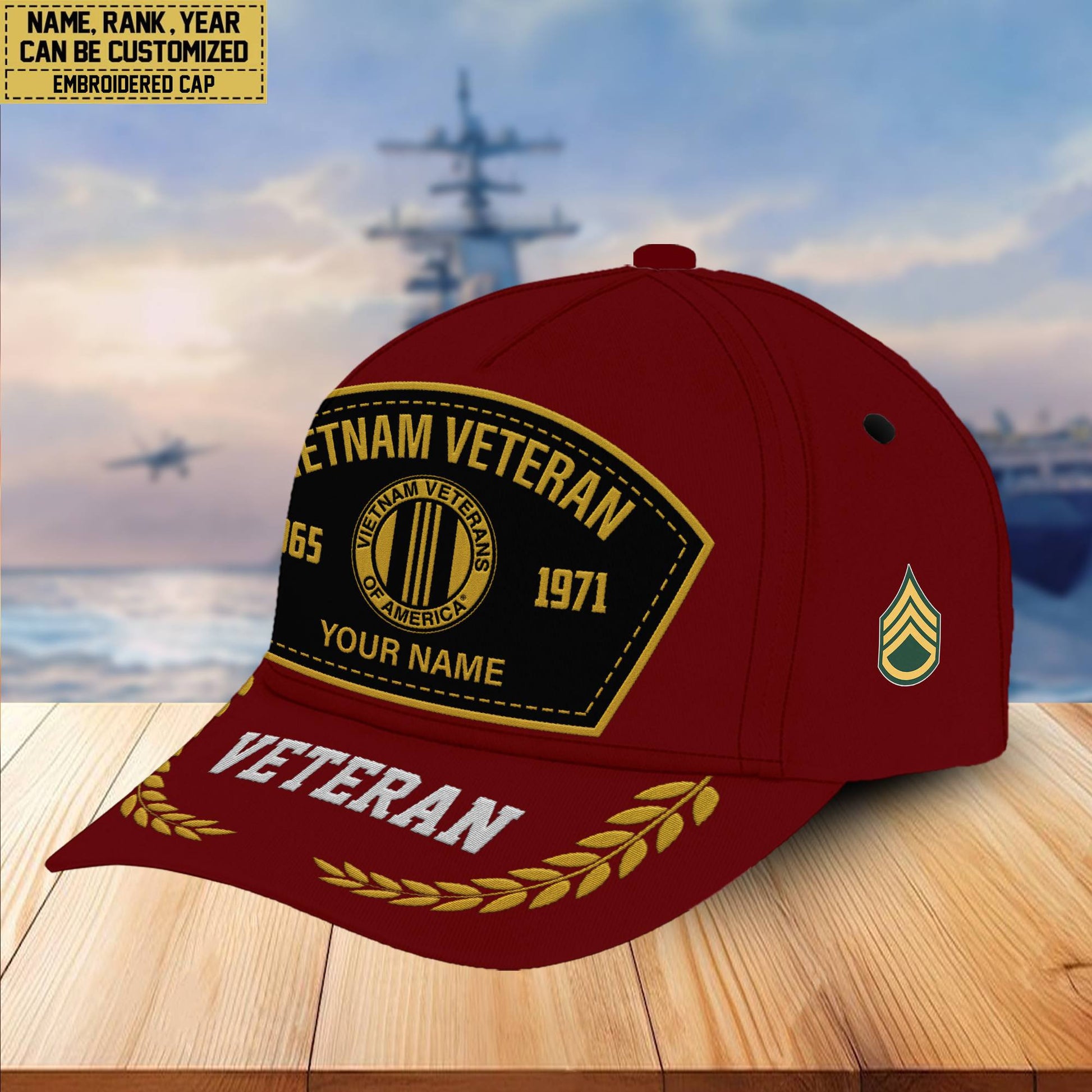Premium Custom Name, Rank, Vietnam Veteran Embroidered Cap VPVC301106, Hat for Vietnam Veteran, Gifts for Father's Day, Veterans Day