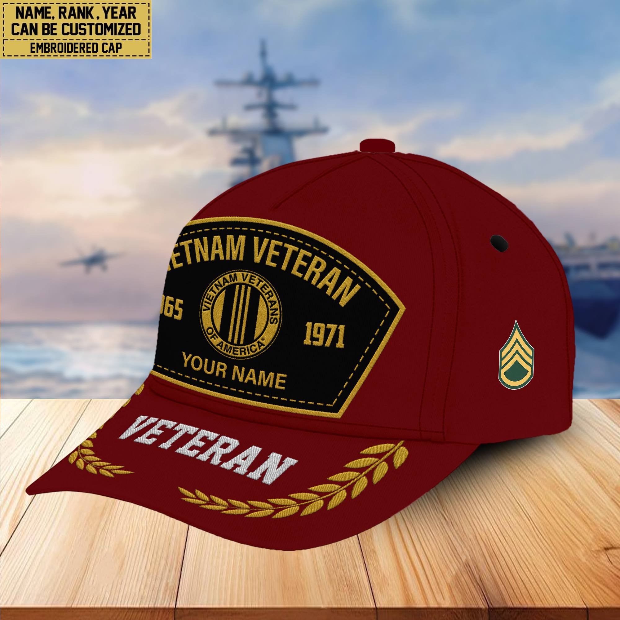 Premium Custom Name, Rank, Vietnam Veteran Embroidered Cap VPVC301106, Hat for Vietnam Veteran, Gifts for Father's Day, Veterans Day