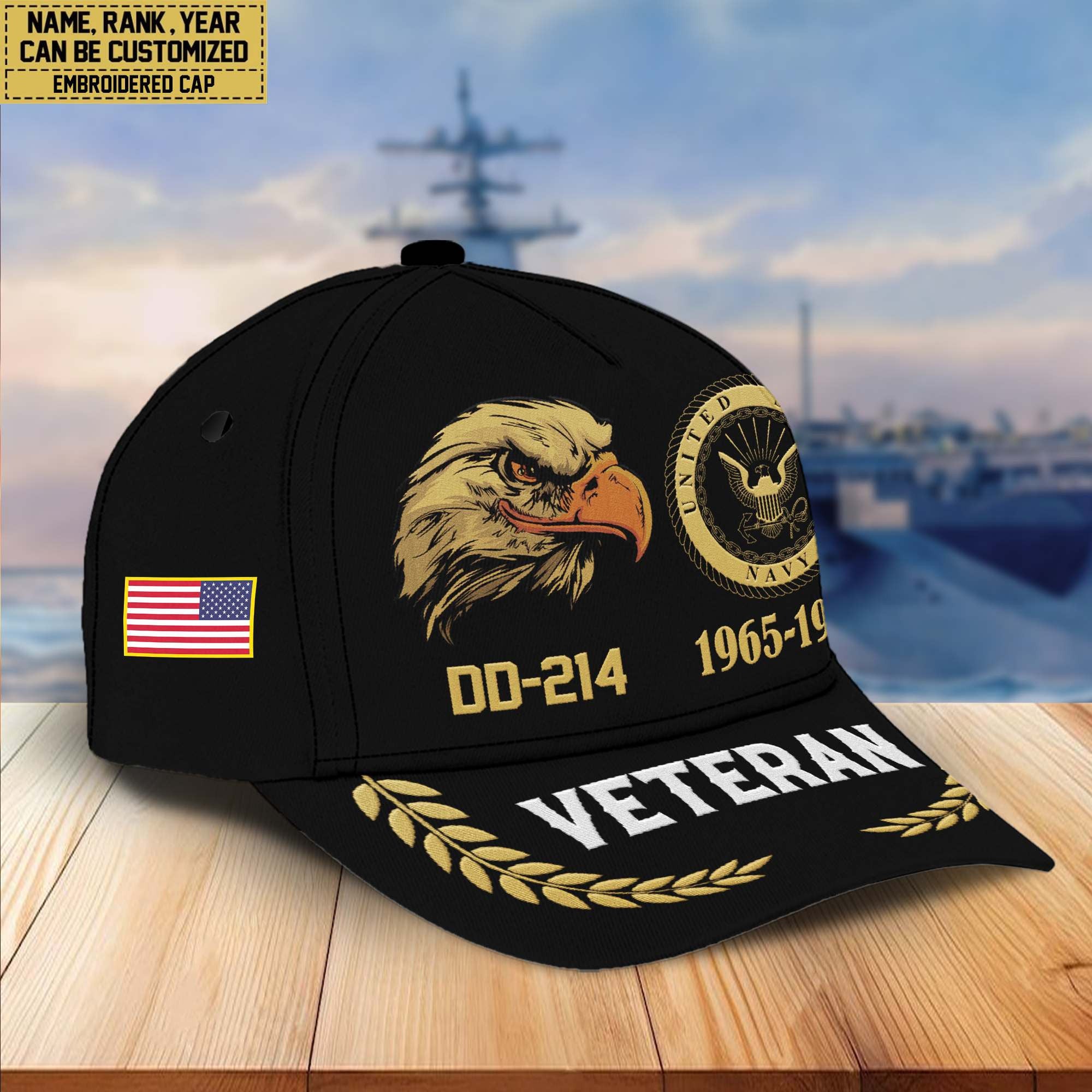 Premium Custom Name, Rank, US Navy Embroidered Cap VPVC301302, Hat for Navy Veteran, Gifts for Father's Day, Veterans Day