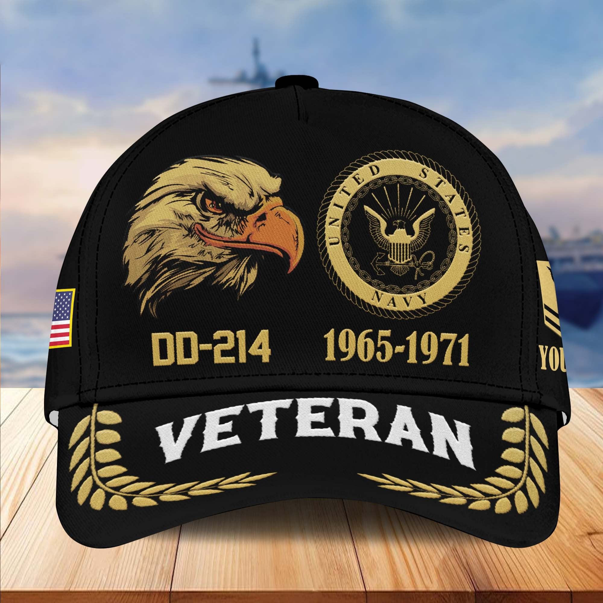 Premium Custom Name, Rank, US Navy Embroidered Cap VPVC301302, Hat for Navy Veteran, Gifts for Father's Day, Veterans Day