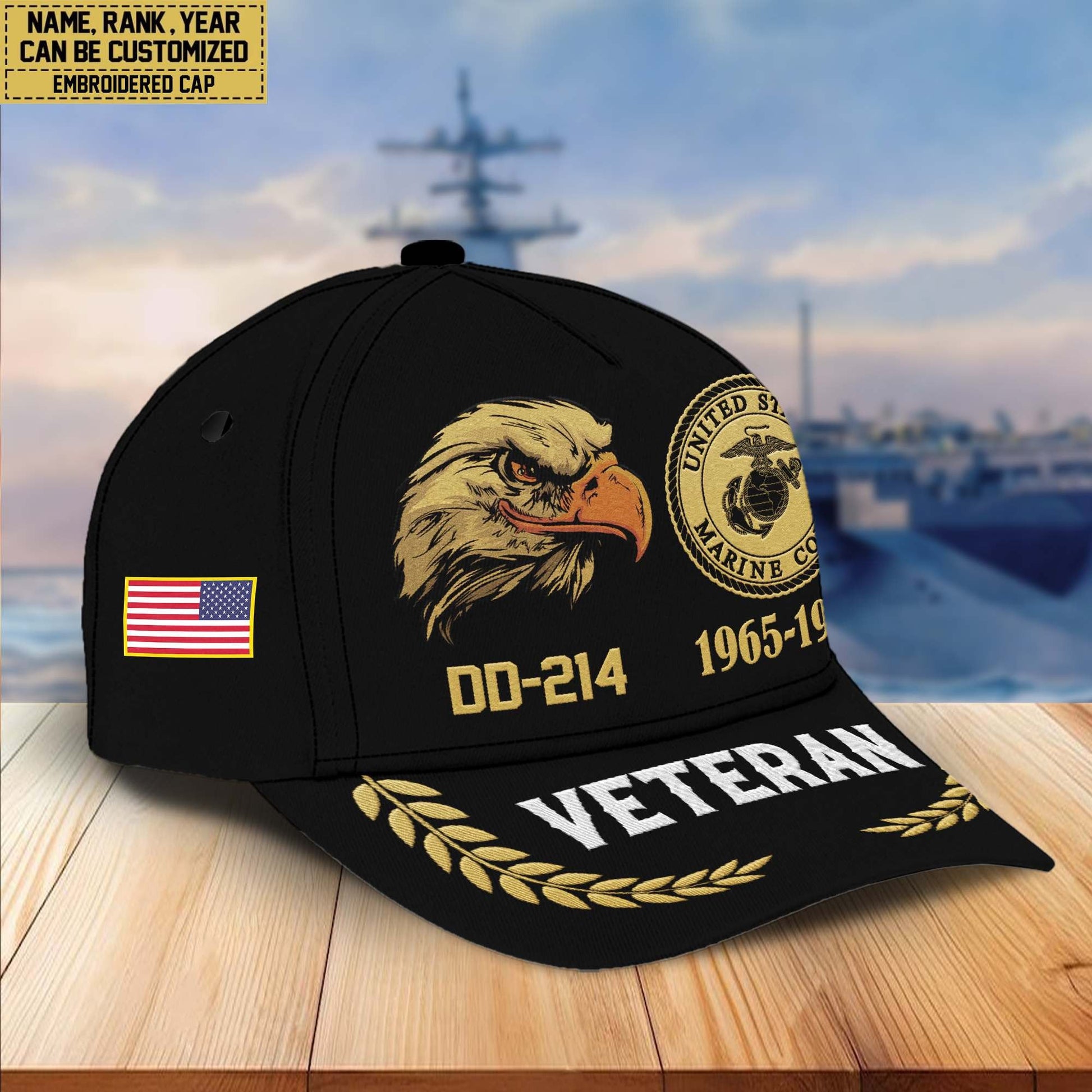 Premium Custom Name, Rank, USMC Embroidered Cap VPVC301303, Hat for Marine Veteran, Gifts for Father's Day, Veterans Day