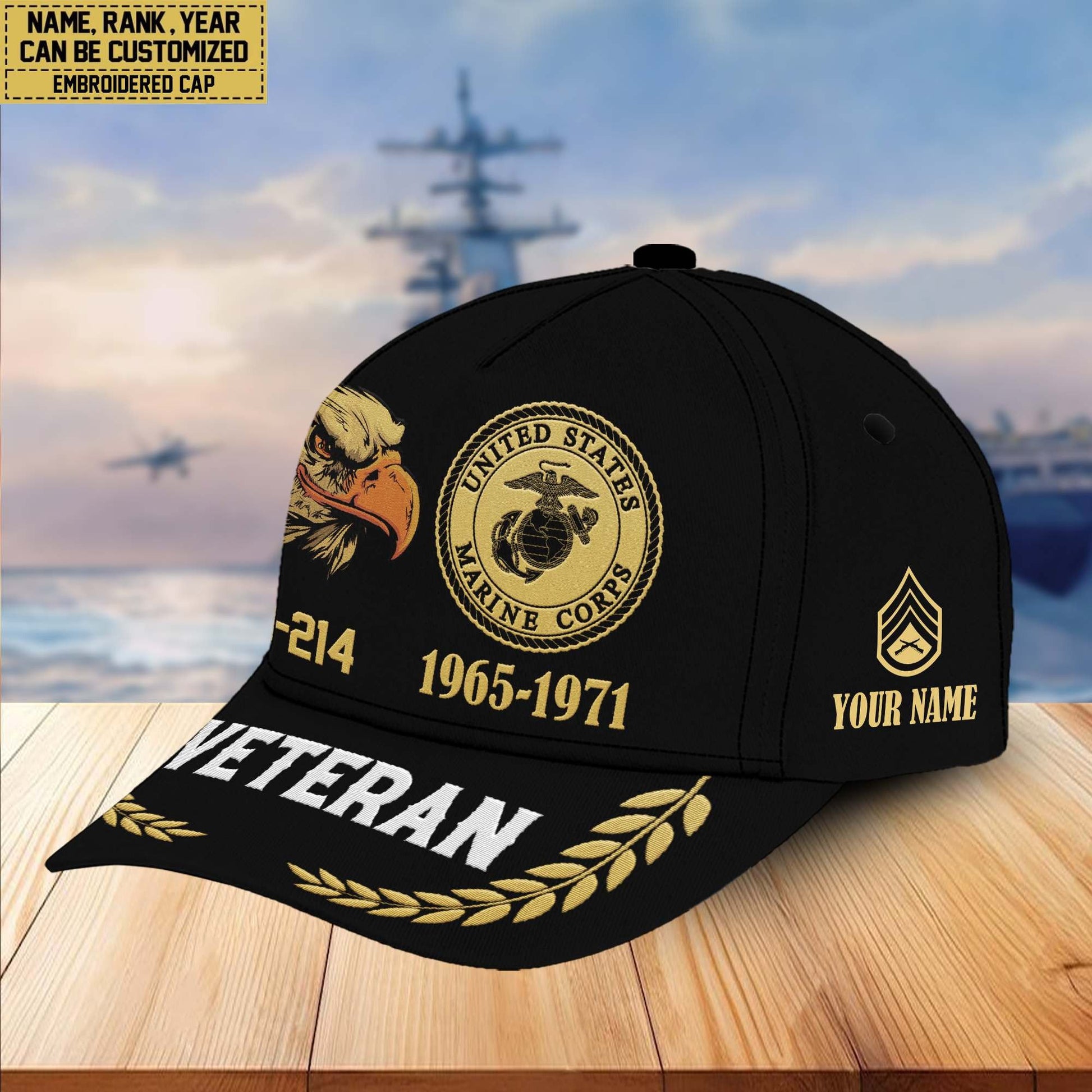 Premium Custom Name, Rank, USMC Embroidered Cap VPVC301303, Hat for Marine Veteran, Gifts for Father's Day, Veterans Day