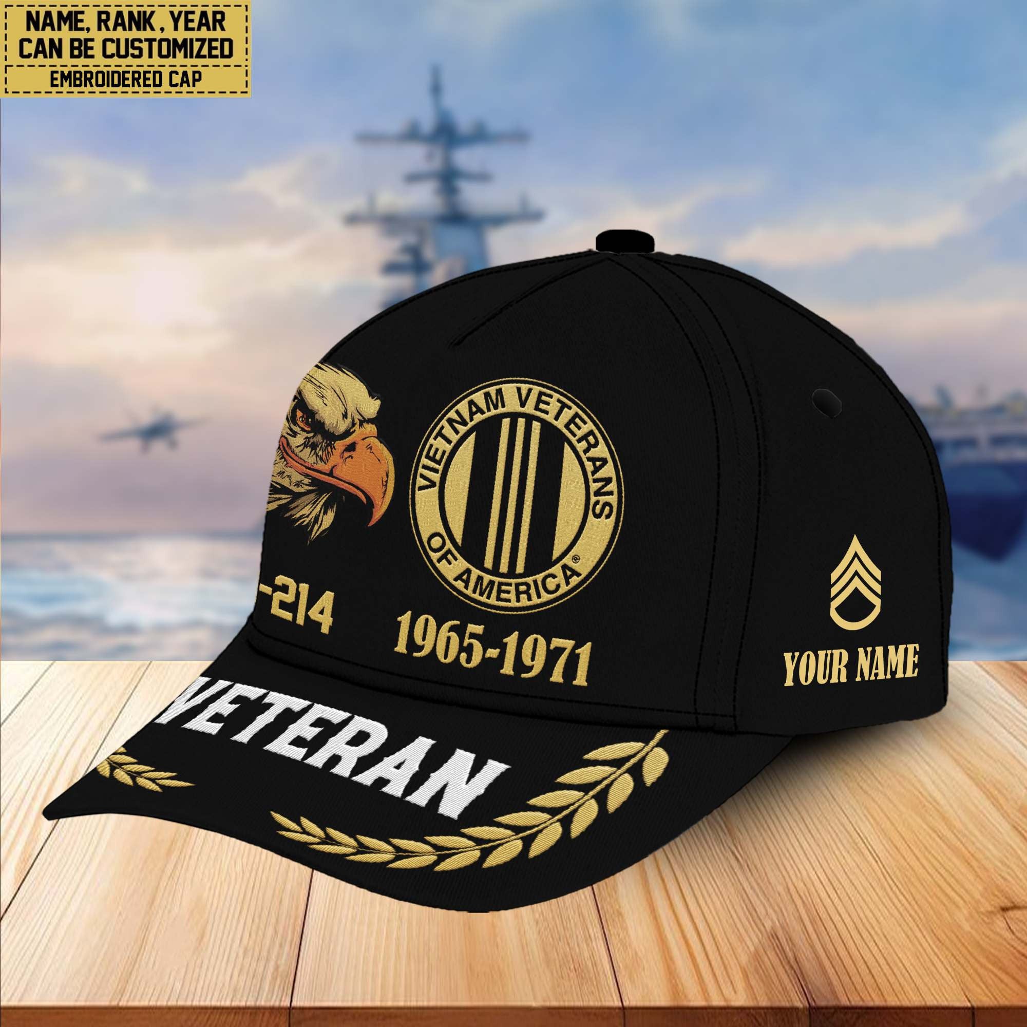 Premium Custom Name, Rank, Vietnam Veteran Embroidered Cap VPVC301306, Hat for Vietnam Veteran, Gifts for Father's Day, Veterans Day