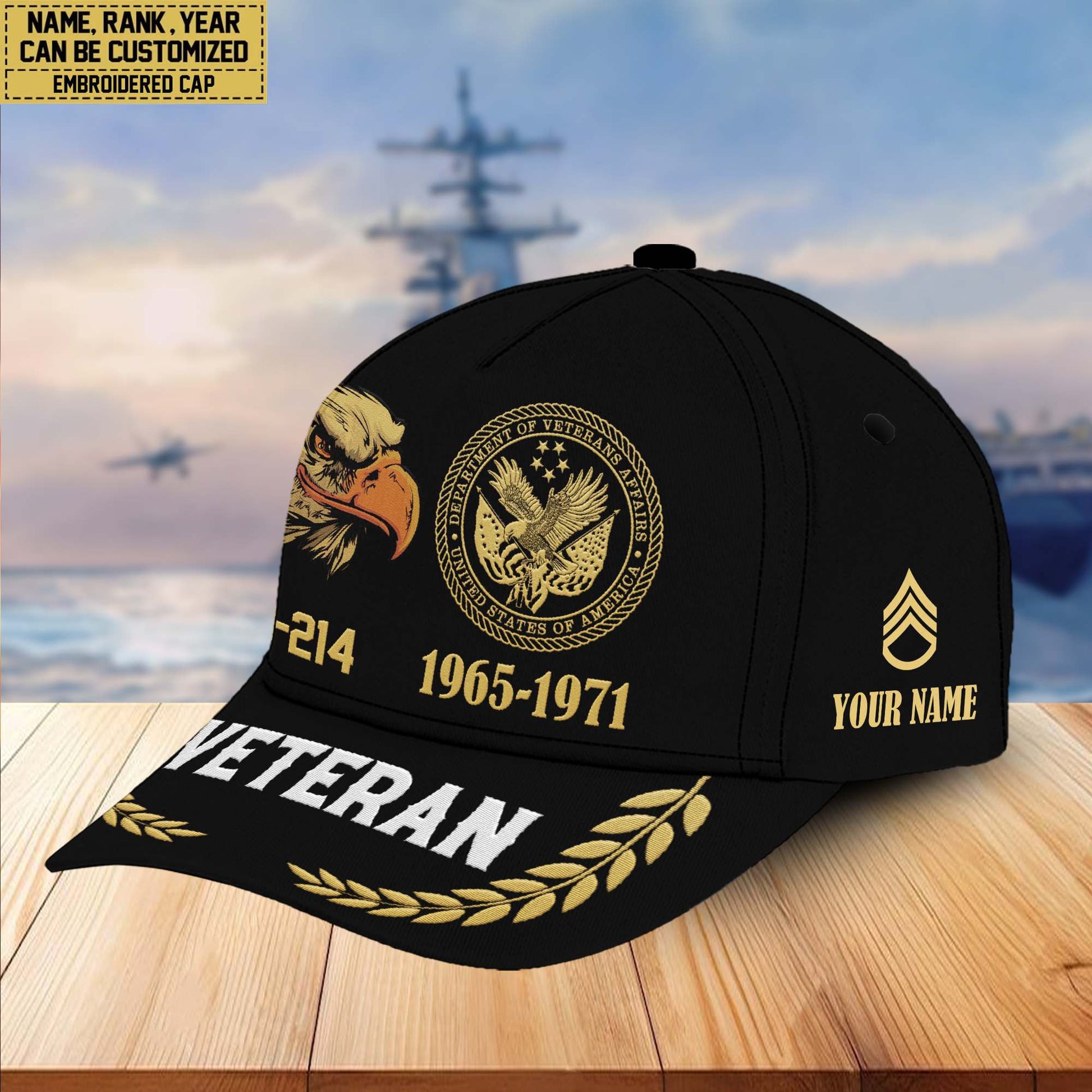 Premium Custom Name, Rank, US Veteran Embroidered Cap VPVC301307, Hat for US Veteran, Gifts for Father's Day, Veterans Day