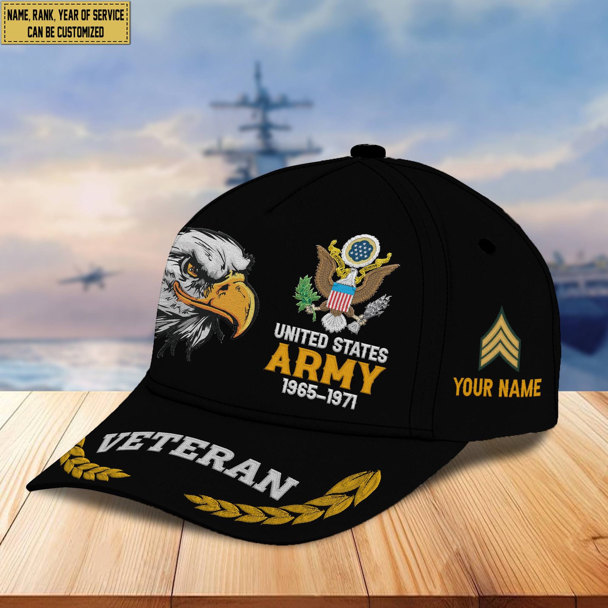 Premium Custom Name, Rank, US Army Embroidered Cap VPVC301601, Hat for Army Veteran, Gifts for Father's Day, Veterans Day