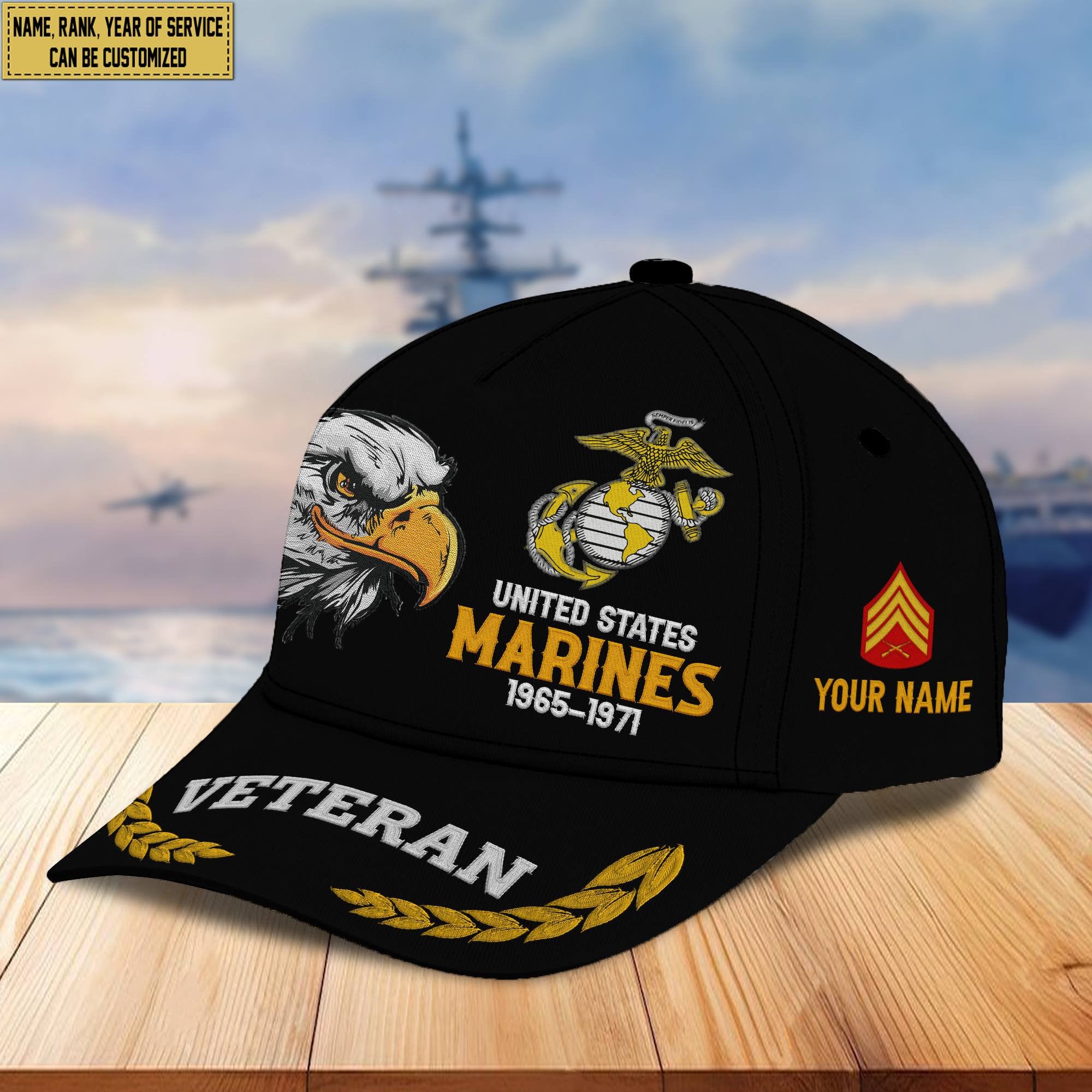 Premium Custom Name, Rank, USMC Embroidered Cap VPVC301603, Hat for Marine Veteran, Gifts for Father's Day, Veterans Day
