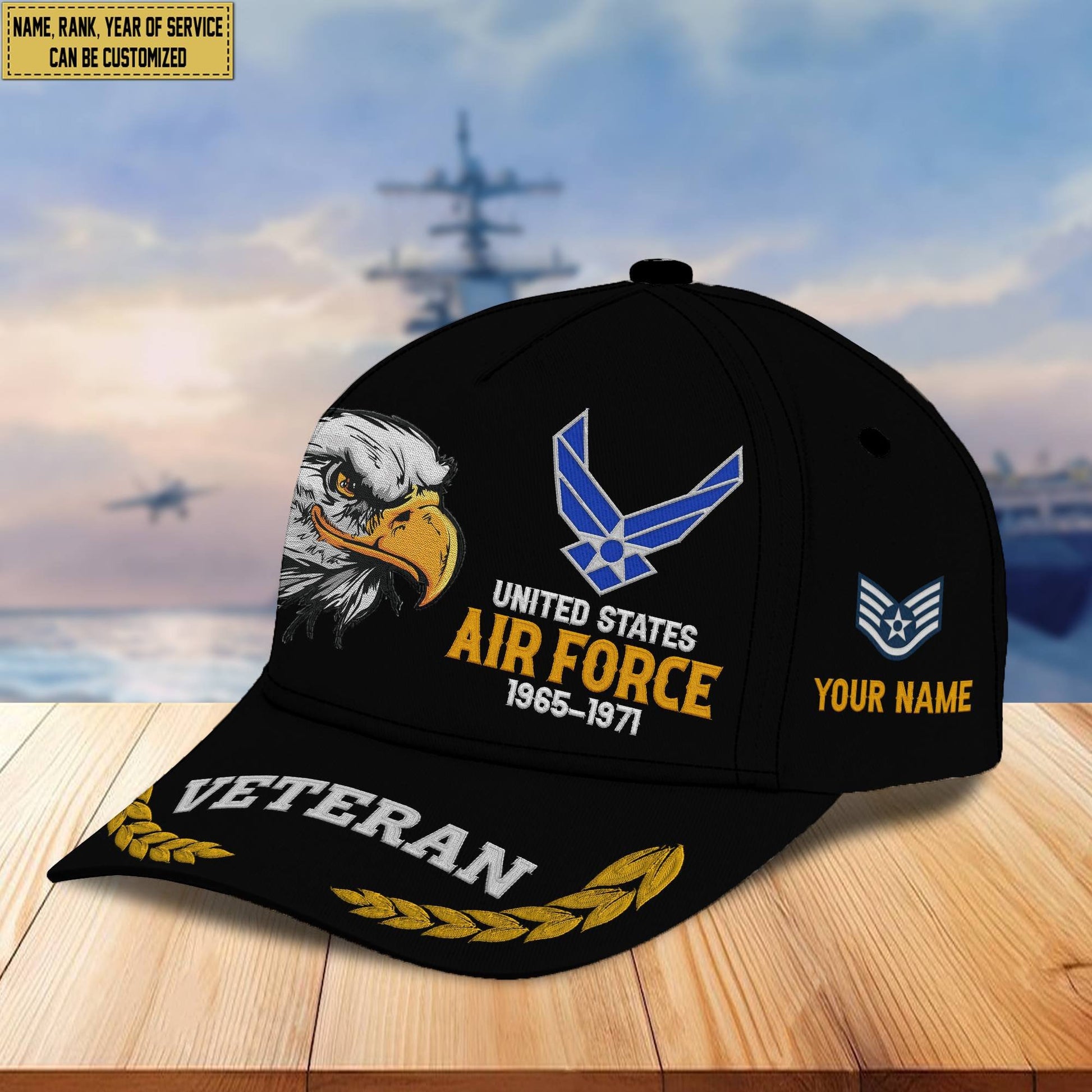 Premium Custom Name, Rank, USAF Embroidered Cap VPVC301604, Hat for Air Force Veteran, Gifts for Father's Day, Veterans Day