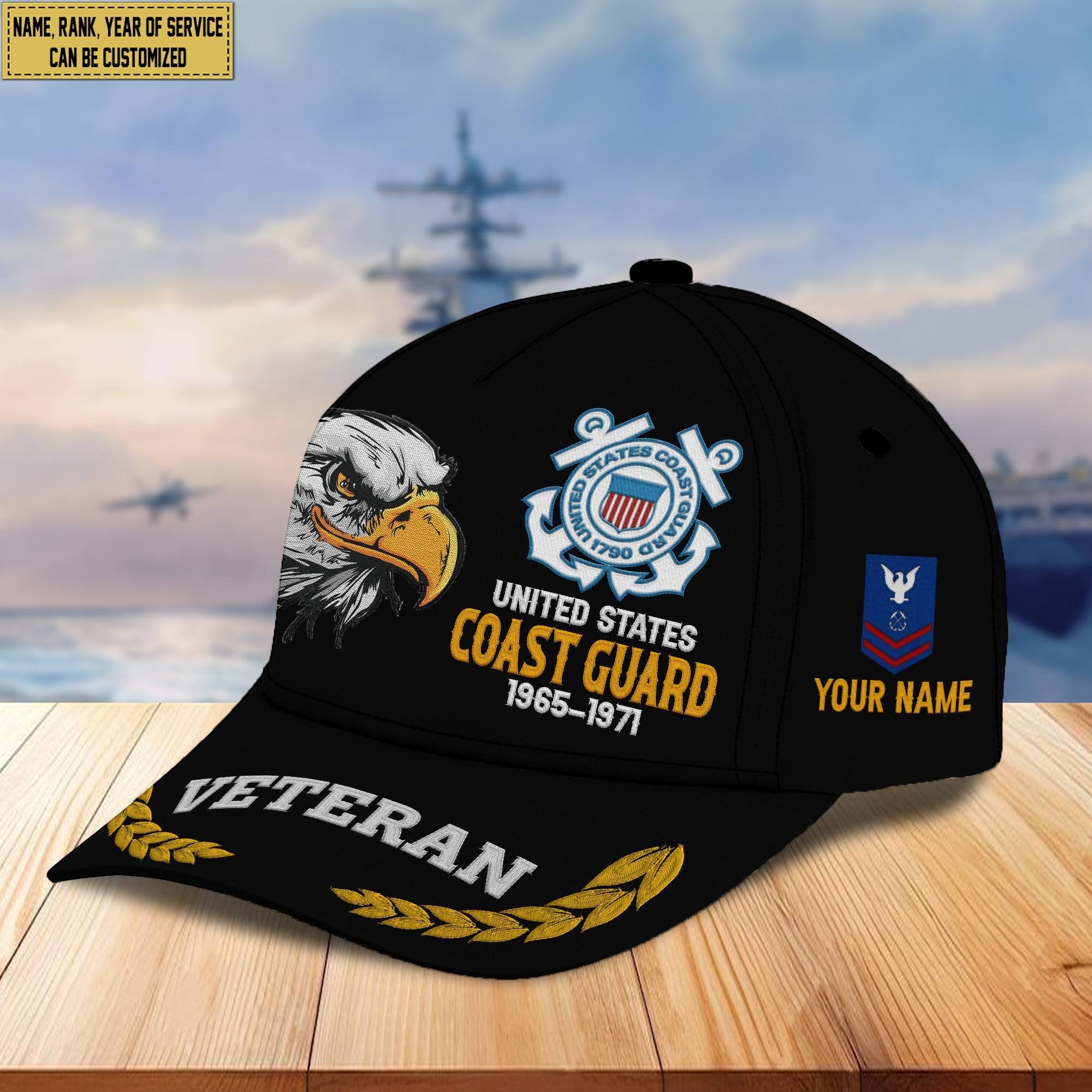 Premium Custom Name, Rank, USCG Embroidered Cap VPVC301605, Hat for Coast Guard Veteran, Gifts for Father's Day, Veterans Day