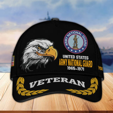 Premium Custom Name, Rank, Army National Guard Veteran Embroidered Cap VPVC301608, Hat for US Veteran, Gifts for Father's Day, Veterans Day