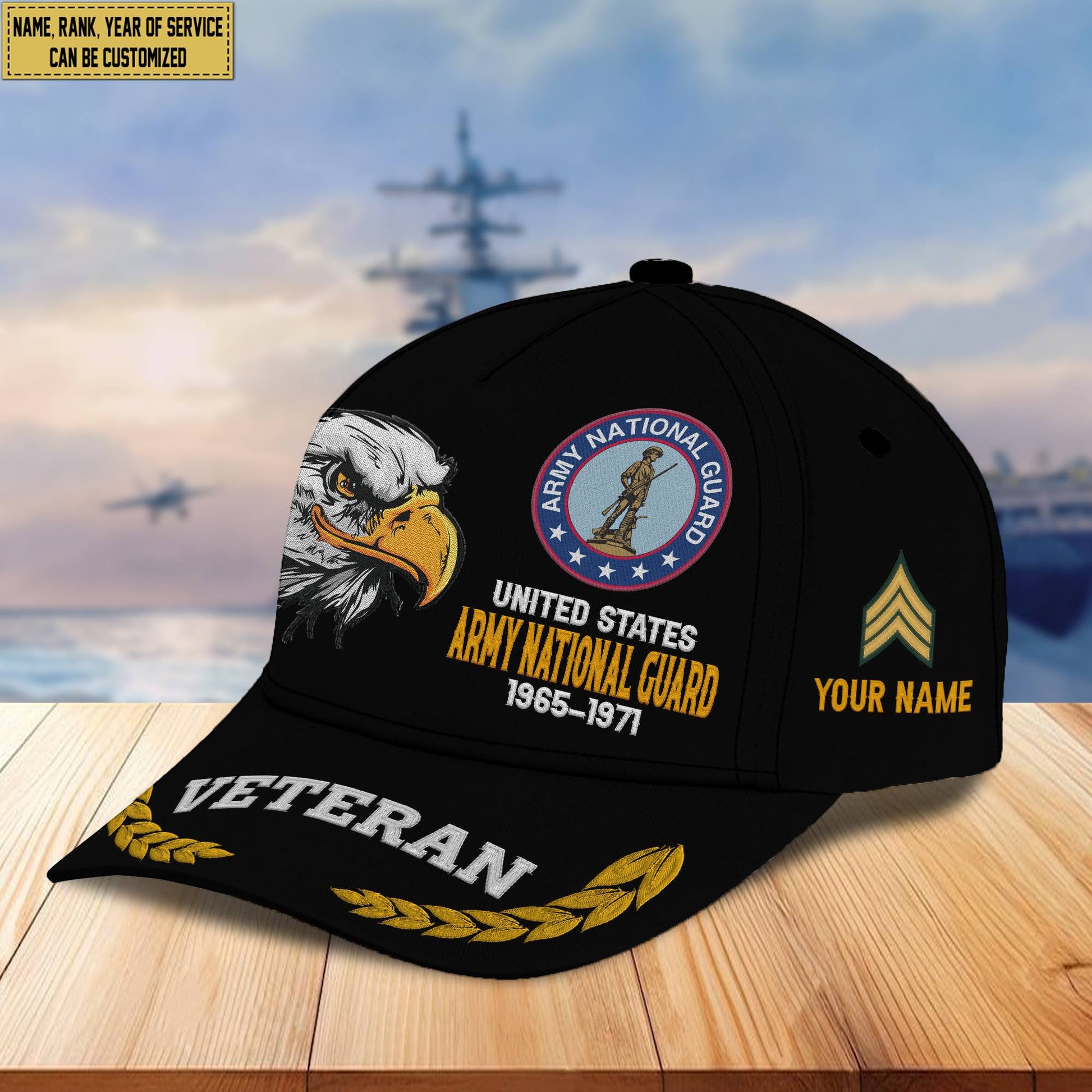 Premium Custom Name, Rank, Army National Guard Veteran Embroidered Cap VPVC301608, Hat for US Veteran, Gifts for Father's Day, Veterans Day