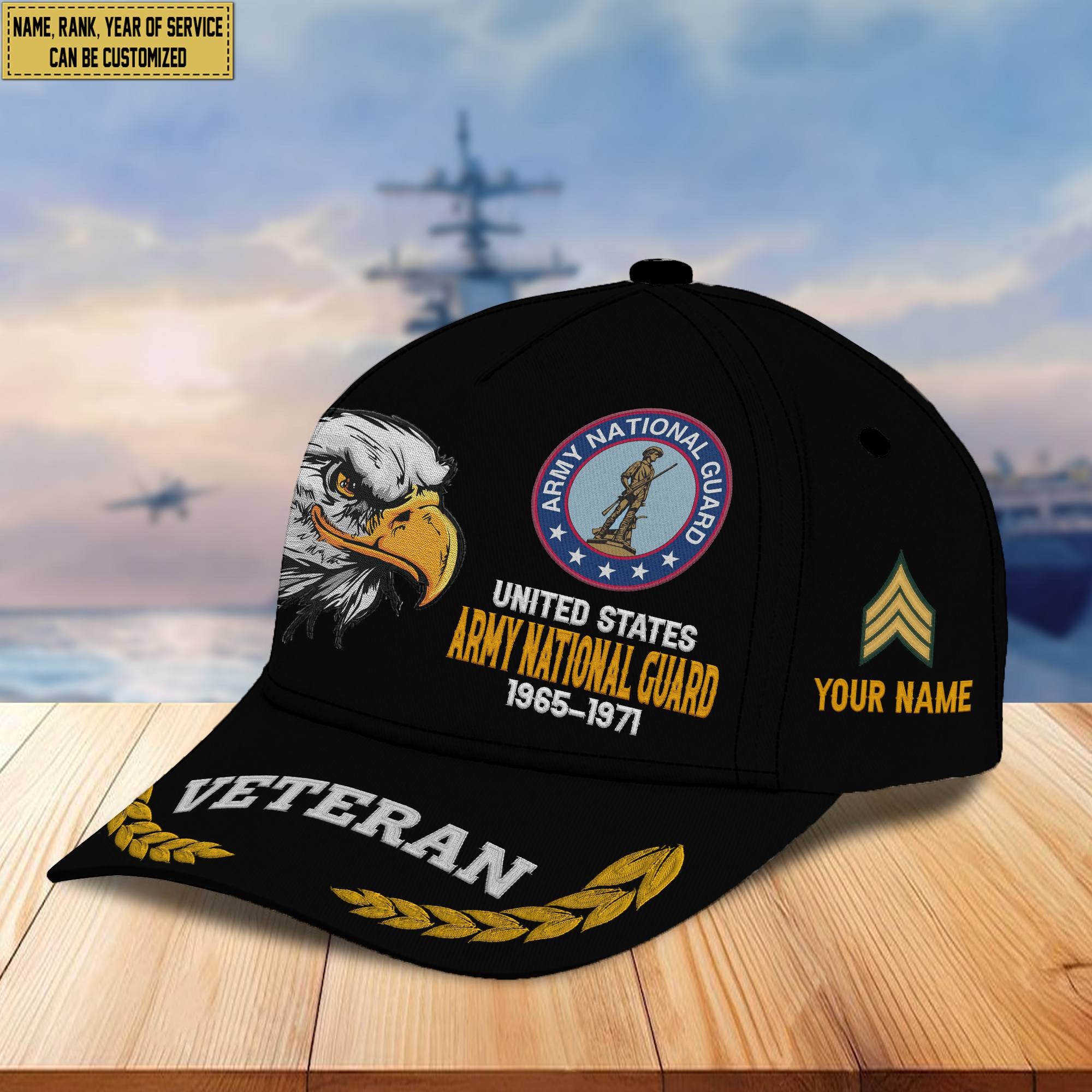 Premium Custom Name, Rank, Army National Guard Veteran Embroidered Cap VPVC301608, Hat for US Veteran, Gifts for Father's Day, Veterans Day