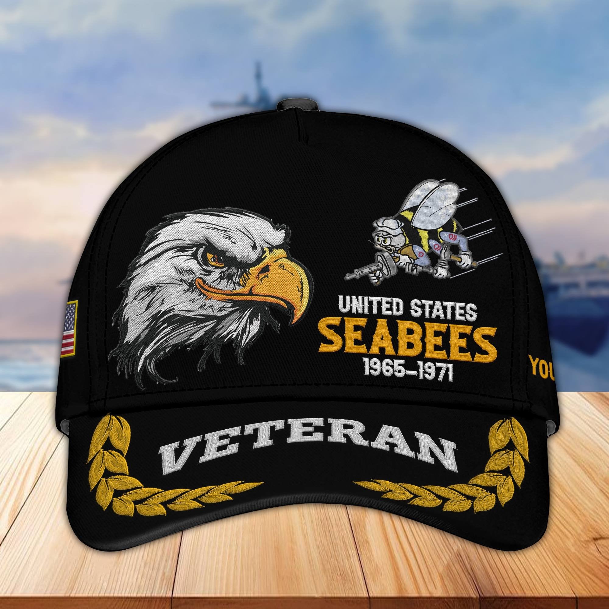 Premium Custom Name, Rank US Seabees Veteran Embroidered Cap VPVC301609, Hat for US Veteran, Gifts for Father's Day, Veterans Day