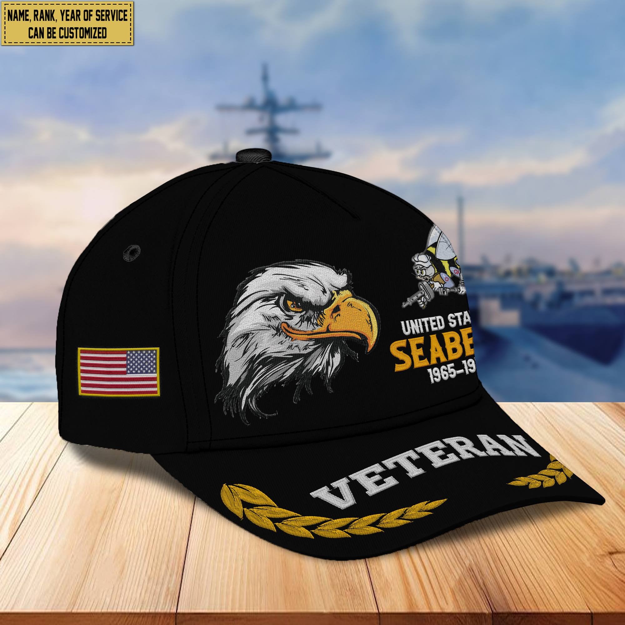 Premium Custom Name, Rank US Seabees Veteran Embroidered Cap VPVC301609, Hat for US Veteran, Gifts for Father's Day, Veterans Day