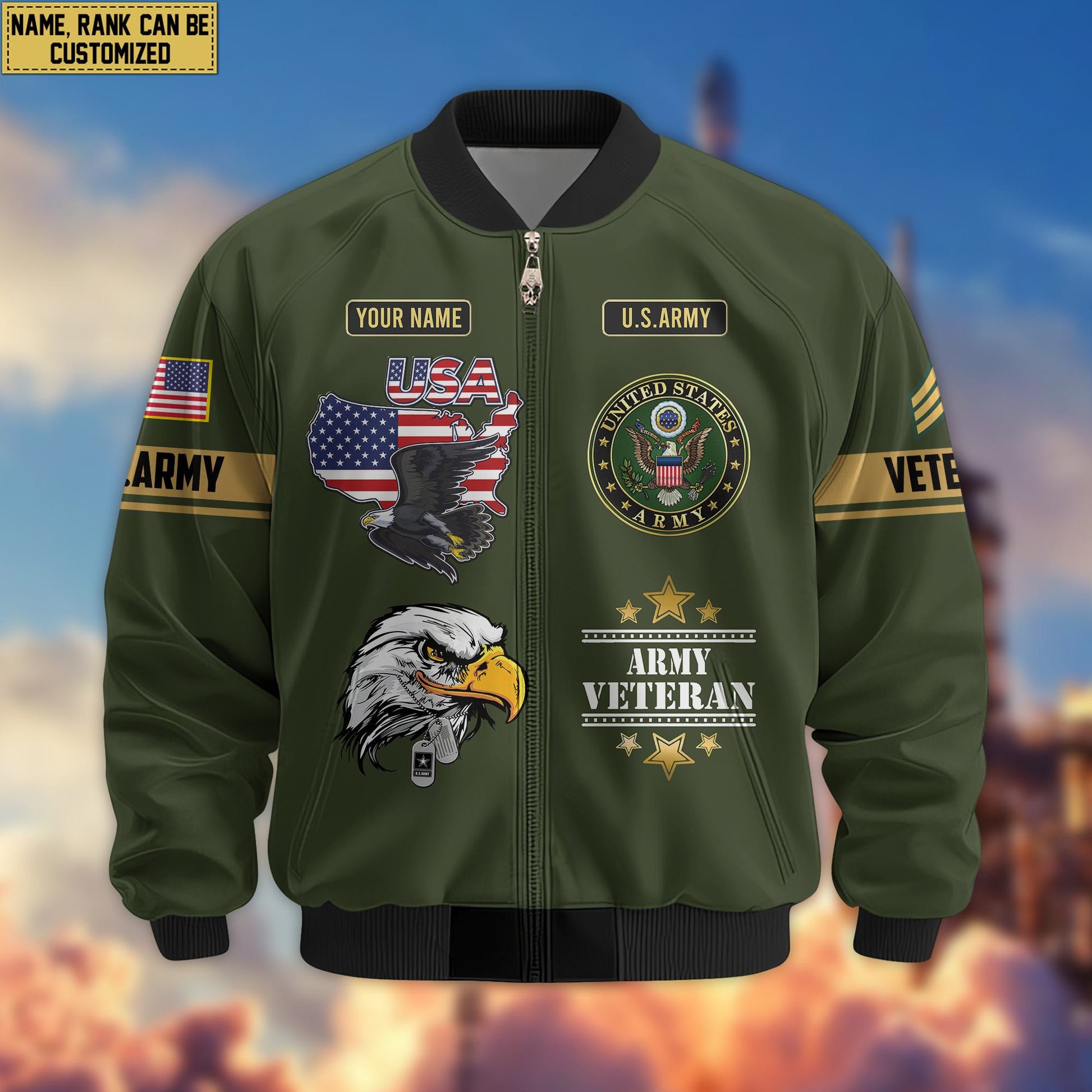Premium Custom US Army Veteran Bomber Jacket VPVC801801, Jacket For Father's Day, Armed Force Day, Independence Day, Veterans Day.