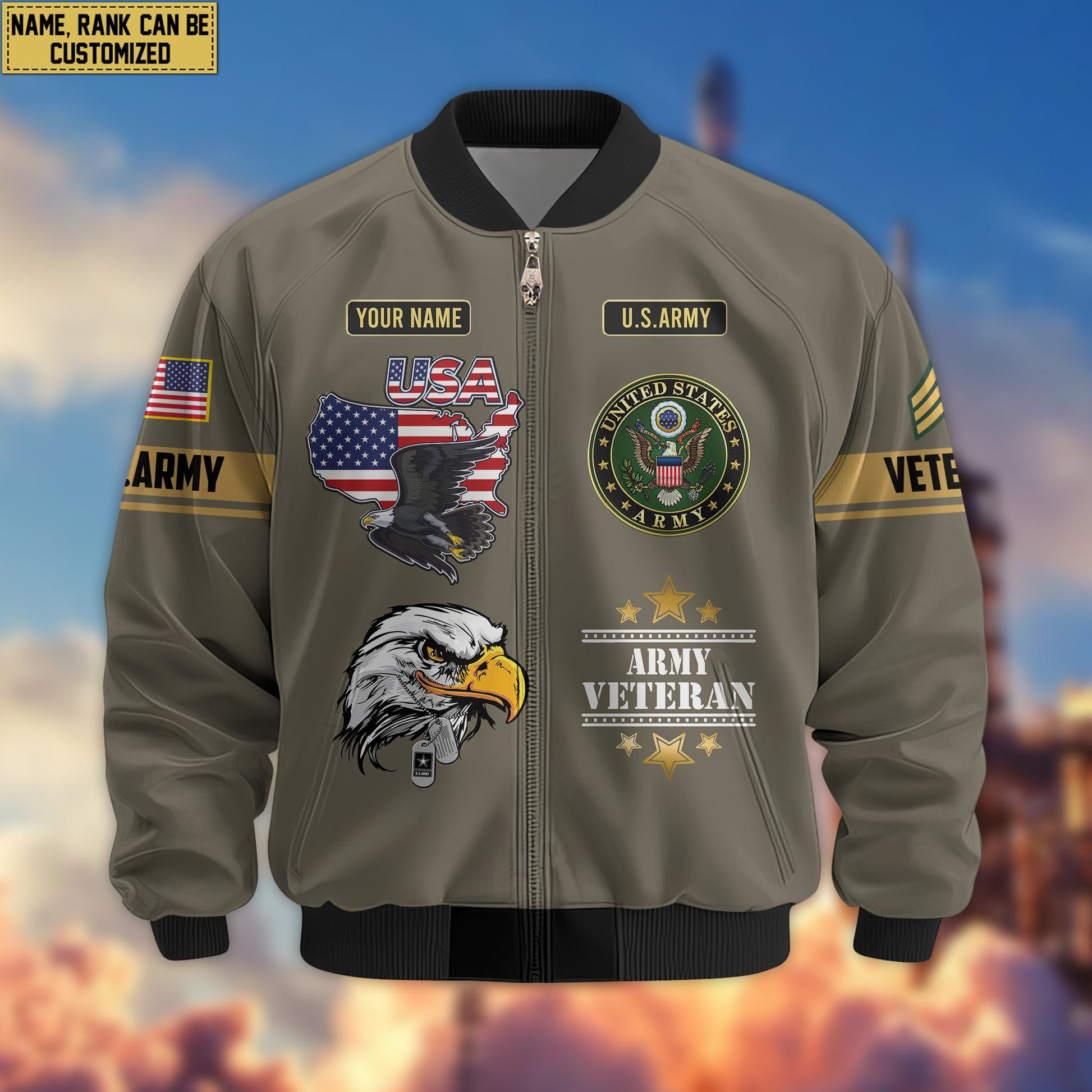 Premium Custom US Army Veteran Bomber Jacket VPVC801810, Jacket For Father's Day, Armed Force Day, Independence Day, Veterans Day.
