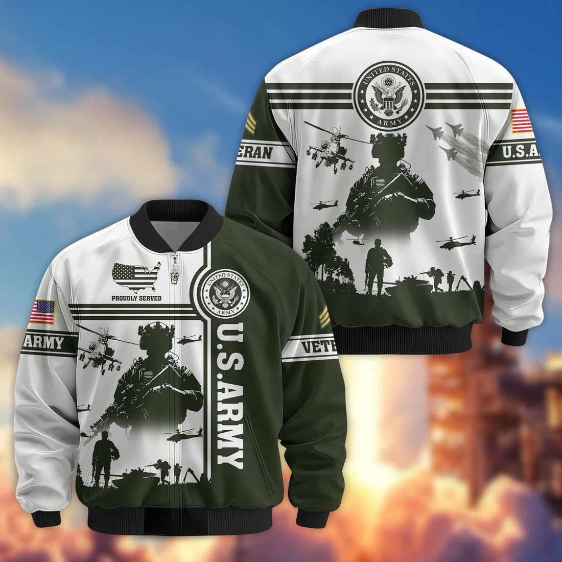 Premium Custom US Army Veteran Bomber Jacket VPVC801901, Jacket For Father's Day, Armed Force Day, Independence Day, Veterans Day.