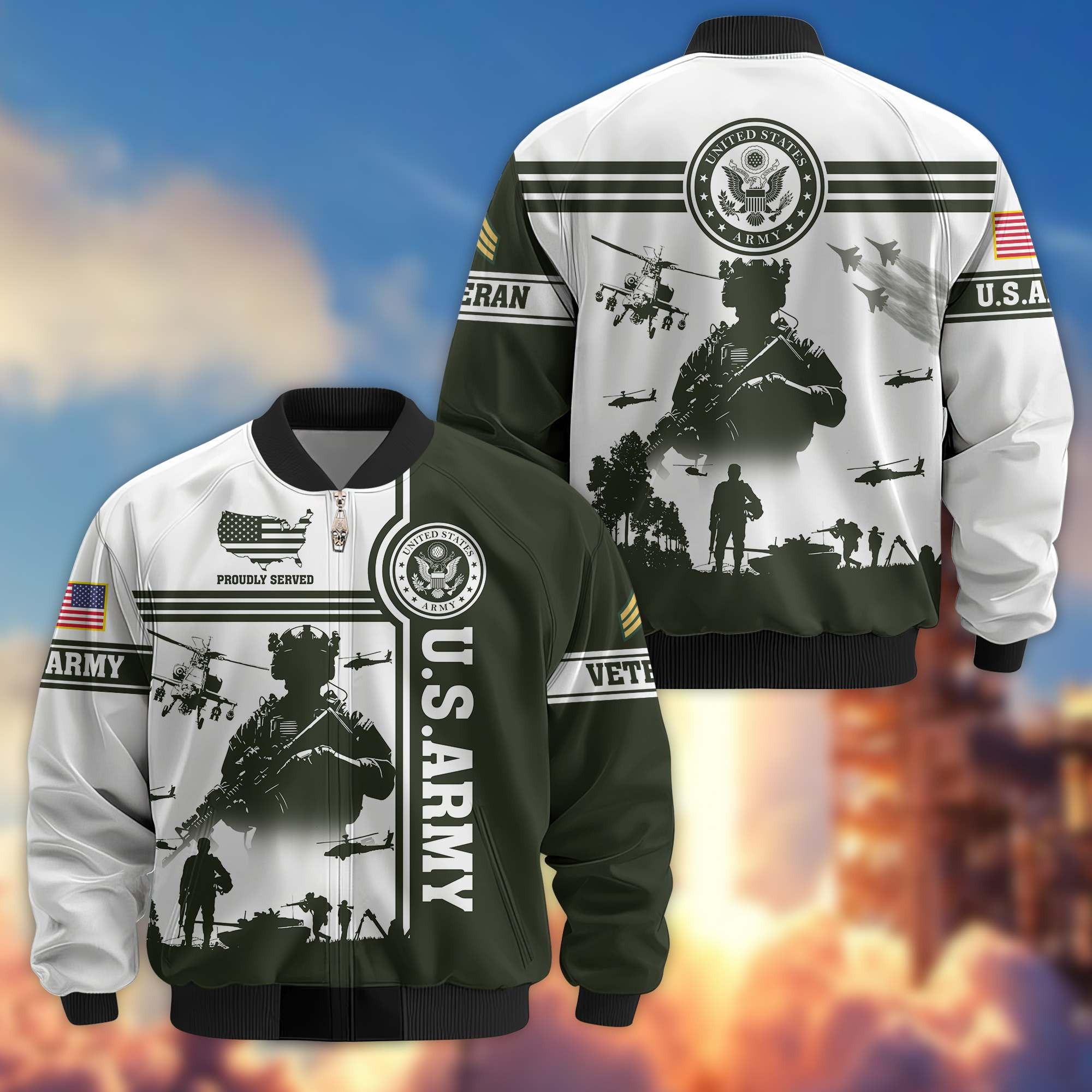 Premium Custom US Army Veteran Bomber Jacket VPVC801901, Jacket For Father's Day, Armed Force Day, Independence Day, Veterans Day.