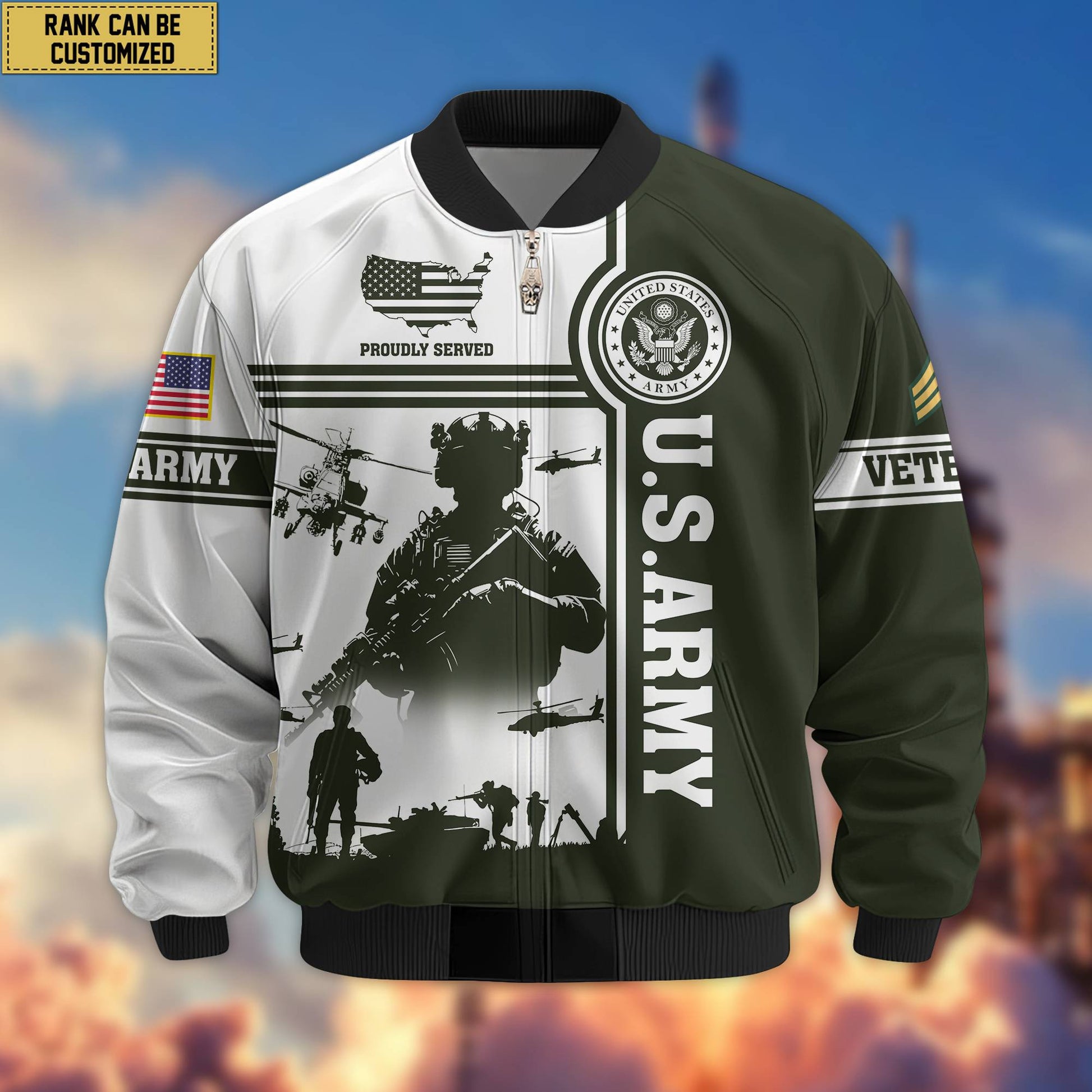 Premium Custom US Army Veteran Bomber Jacket VPVC801901, Jacket For Father's Day, Armed Force Day, Independence Day, Veterans Day.