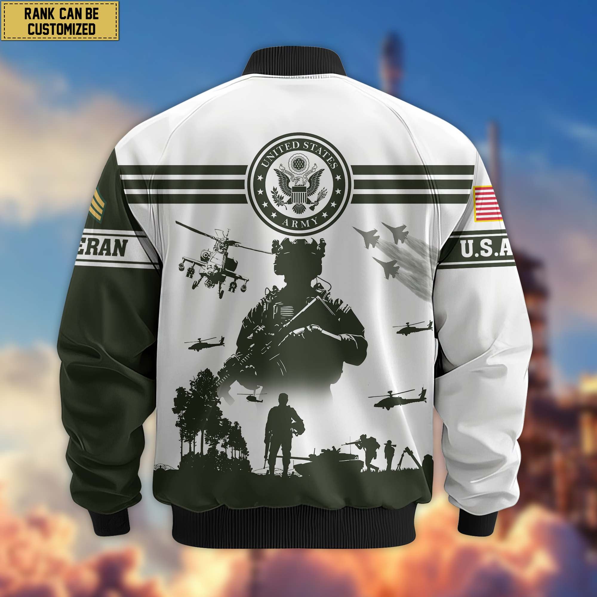 Premium Custom US Army Veteran Bomber Jacket VPVC801901, Jacket For Father's Day, Armed Force Day, Independence Day, Veterans Day.