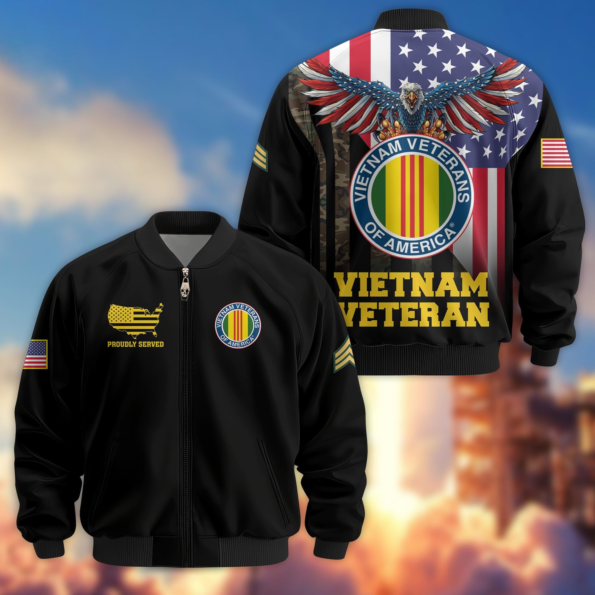 Premium Custom Vietnam Veteran Bomber Jacket VPVC801706, Jacket For Vietnam Veteran, For Father's Day, Armed Force Day, Independence Day, Veterans Day.