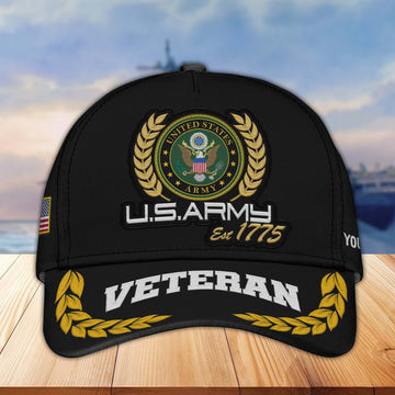 Premium Custom Name, Rank, US Army Embroidered Cap VPVC302001, Hat for Army Veteran, Gifts for Father's Day, Veterans Day