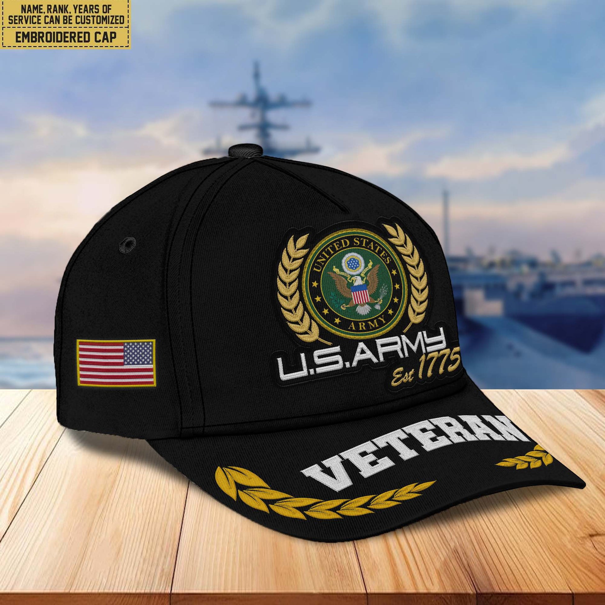 Premium Custom Name, Rank, US Army Embroidered Cap VPVC302001, Hat for Army Veteran, Gifts for Father's Day, Veterans Day