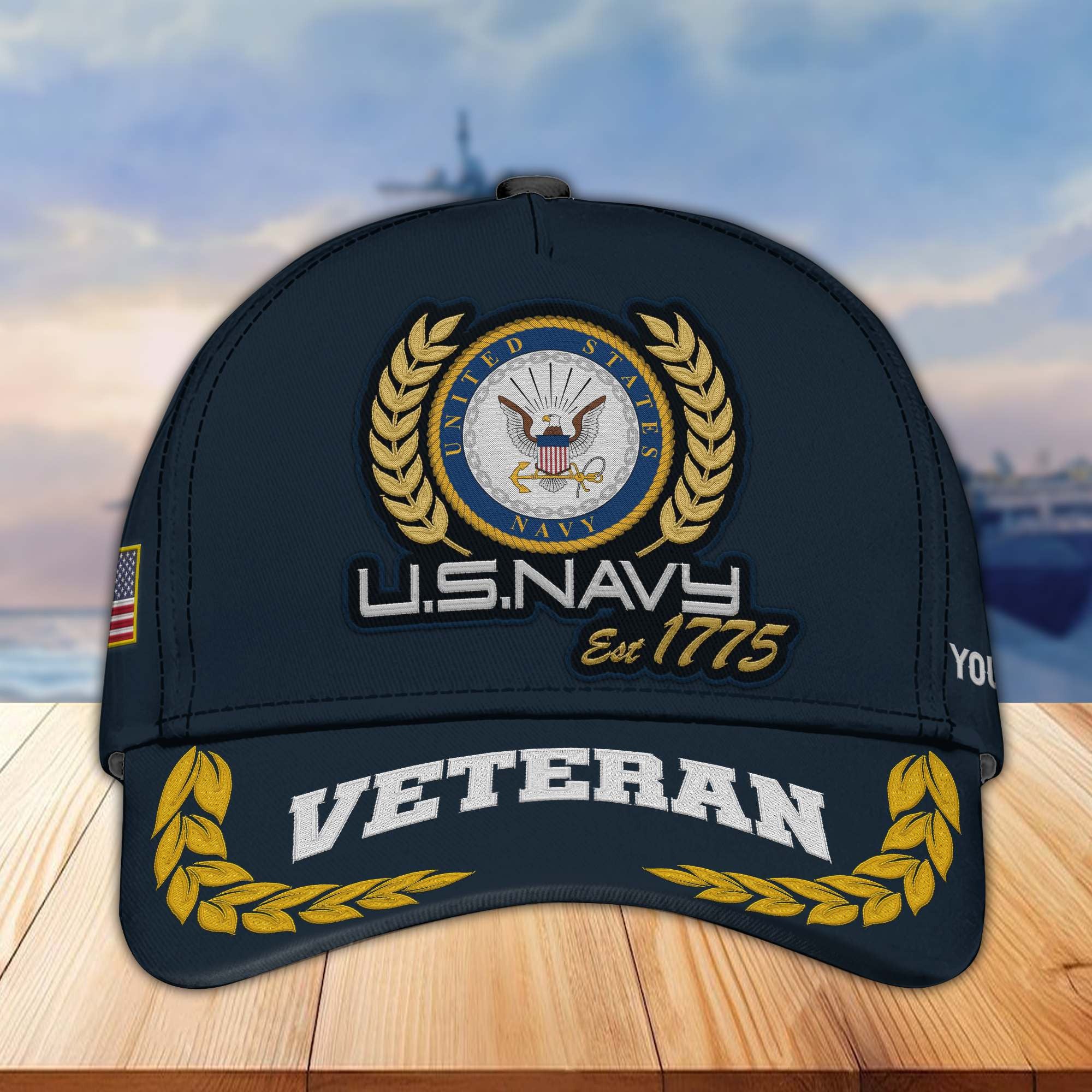 Premium Custom Name, Rank, US Navy Embroidered Cap VPVC302002, Hat for Navy Veteran, Gifts for Father's Day, Veterans Day