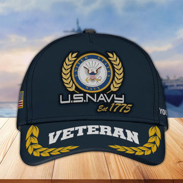 Premium Custom Name, Rank, US Navy Embroidered Cap VPVC302002, Hat for Navy Veteran, Gifts for Father's Day, Veterans Day
