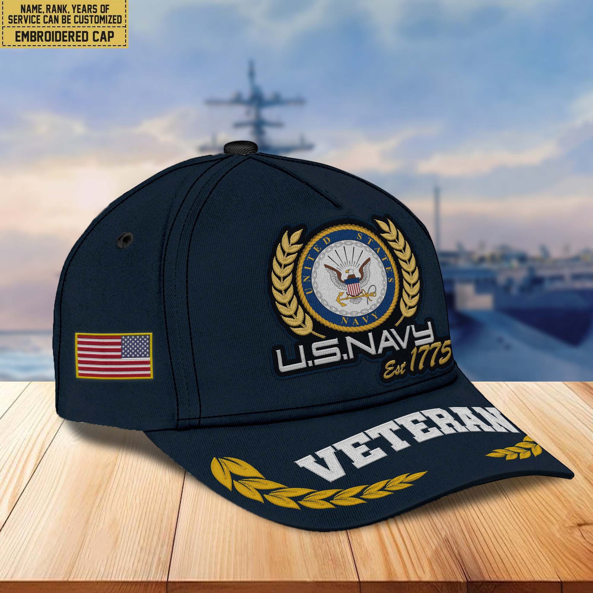 Premium Custom Name, Rank, US Navy Embroidered Cap VPVC302002, Hat for Navy Veteran, Gifts for Father's Day, Veterans Day