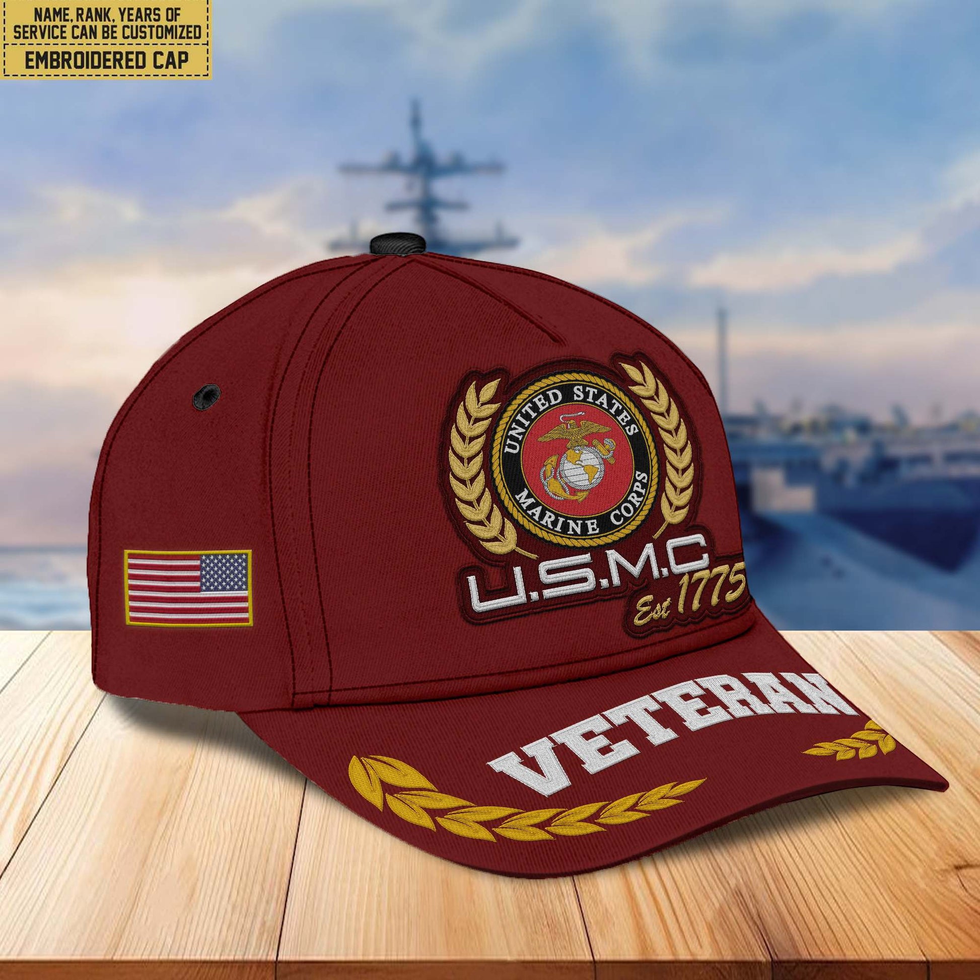 Premium Custom Name, Rank, USMC Embroidered Cap VPVC302003, Hat for Marine Veteran, Gifts for Father's Day, Veterans Day