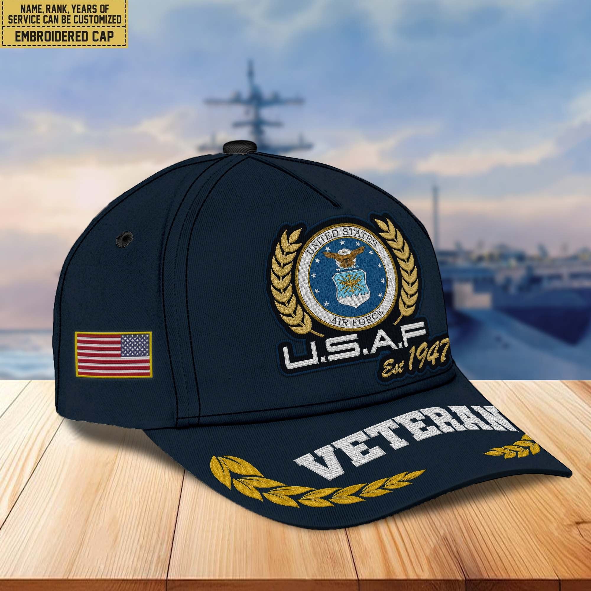 Premium Custom Name, Rank, USAF Embroidered Cap VPVC302004, Hat for Air Force Veteran, Gifts for Father's Day, Veterans Day