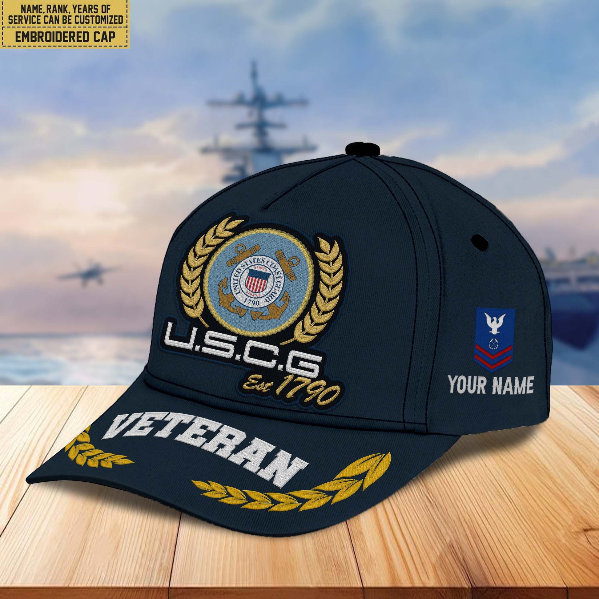 Premium Custom Name, Rank, USCG Embroidered Cap VPVC302005, Hat for Coast Guard Veteran, Gifts for Father's Day, Veterans Day
