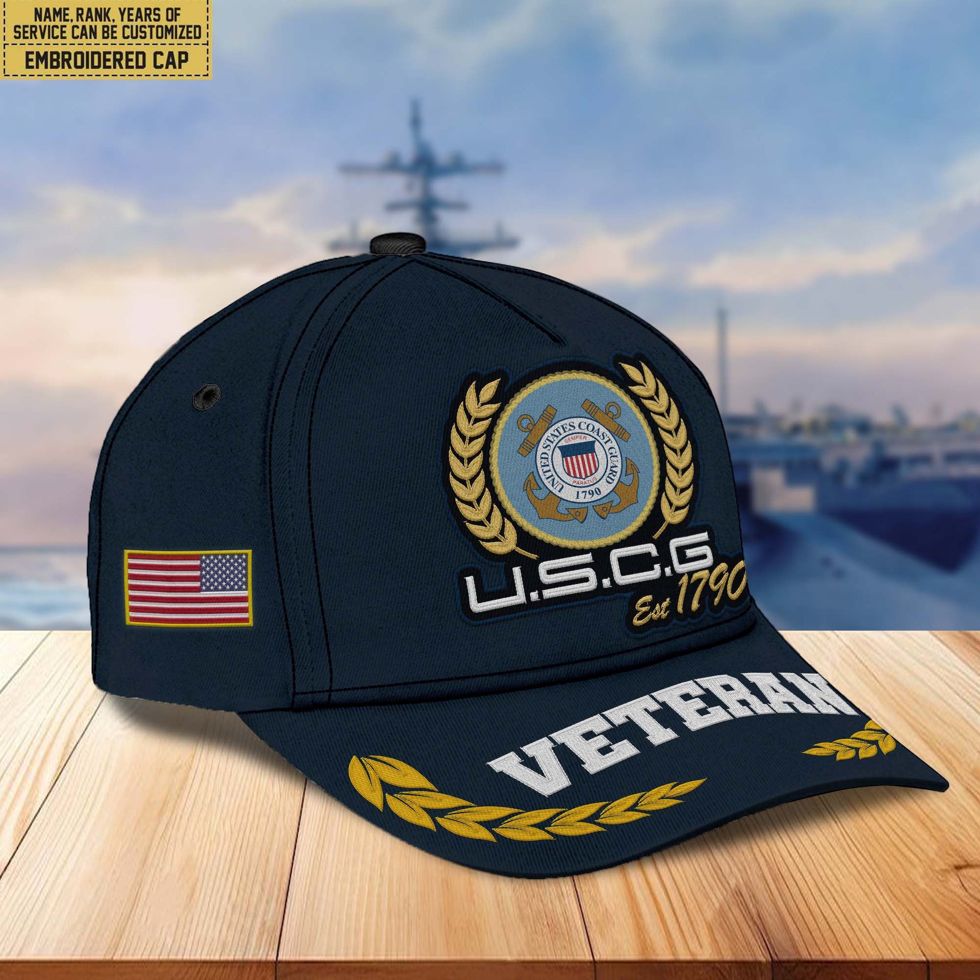 Premium Custom Name, Rank, USCG Embroidered Cap VPVC302005, Hat for Coast Guard Veteran, Gifts for Father's Day, Veterans Day