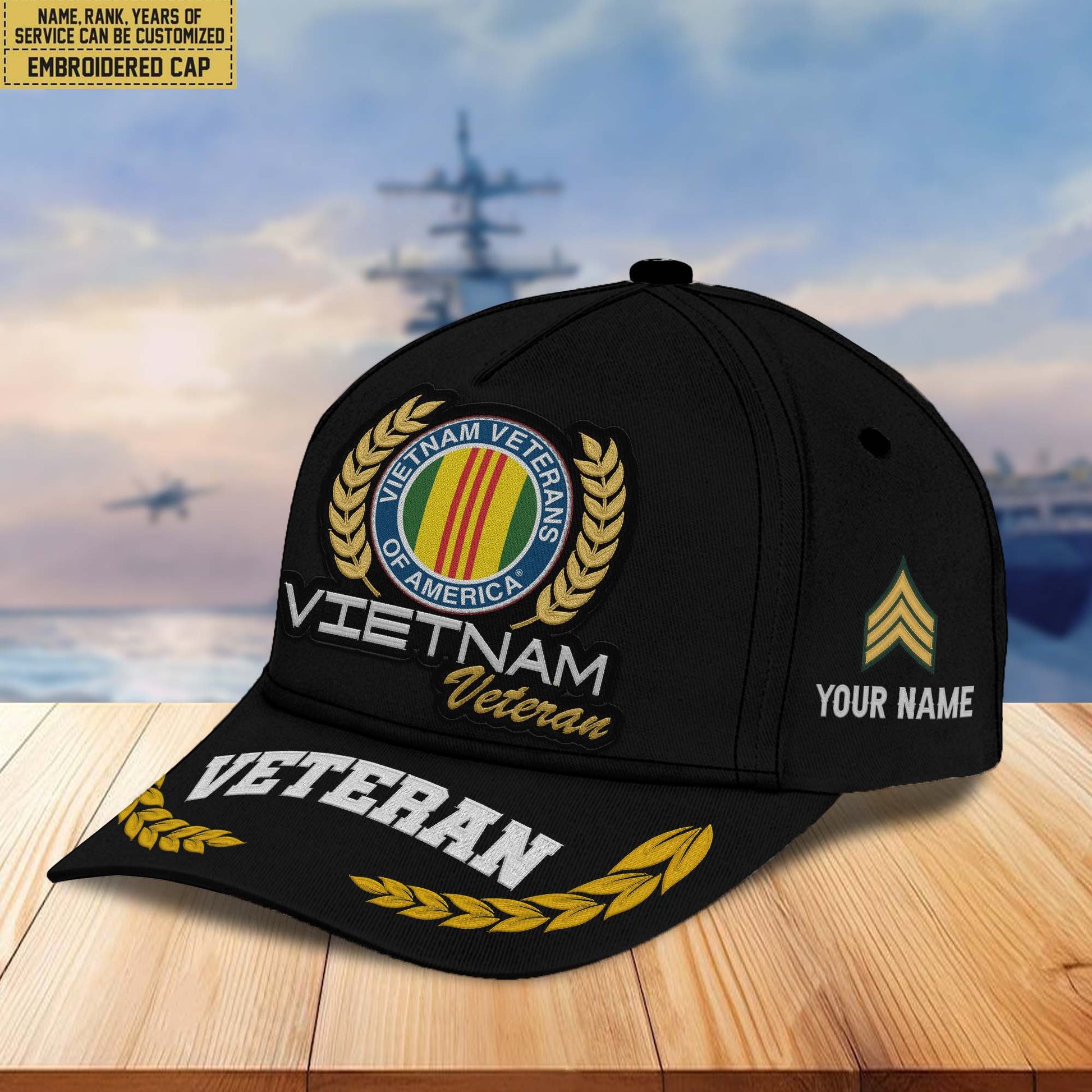 Premium Custom Name, Rank, Vietnam Veteran Embroidered Cap VPVC302006, Hat for Vietnam Veteran, Gifts for Father's Day, Veterans Day