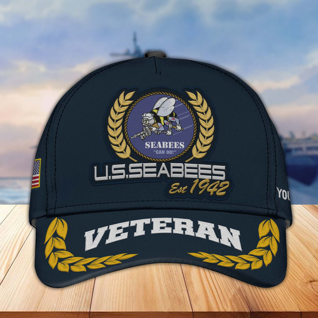 Premium Custom Name, Rank US Seabees Veteran Embroidered Cap VPVC302009, Hat for US Veteran, Gifts for Father's Day, Veterans Day