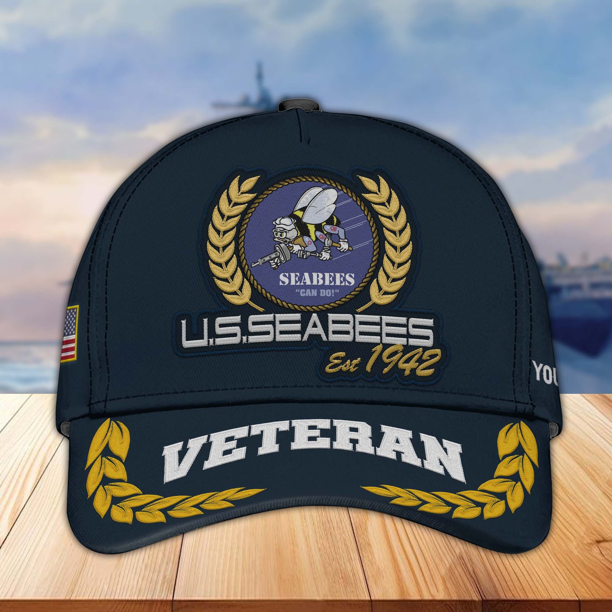 Premium Custom Name, Rank US Seabees Veteran Embroidered Cap VPVC302009, Hat for US Veteran, Gifts for Father's Day, Veterans Day